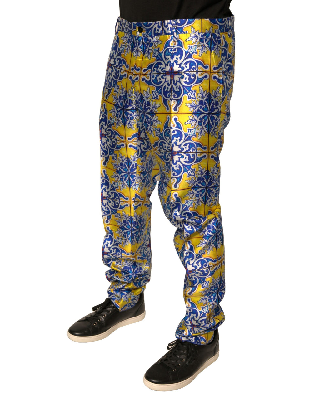 Pantalons skinny en soie multicolore Dolce & Gabbana Majolica, motif coloré et élégant, pour un style sophistiqué.