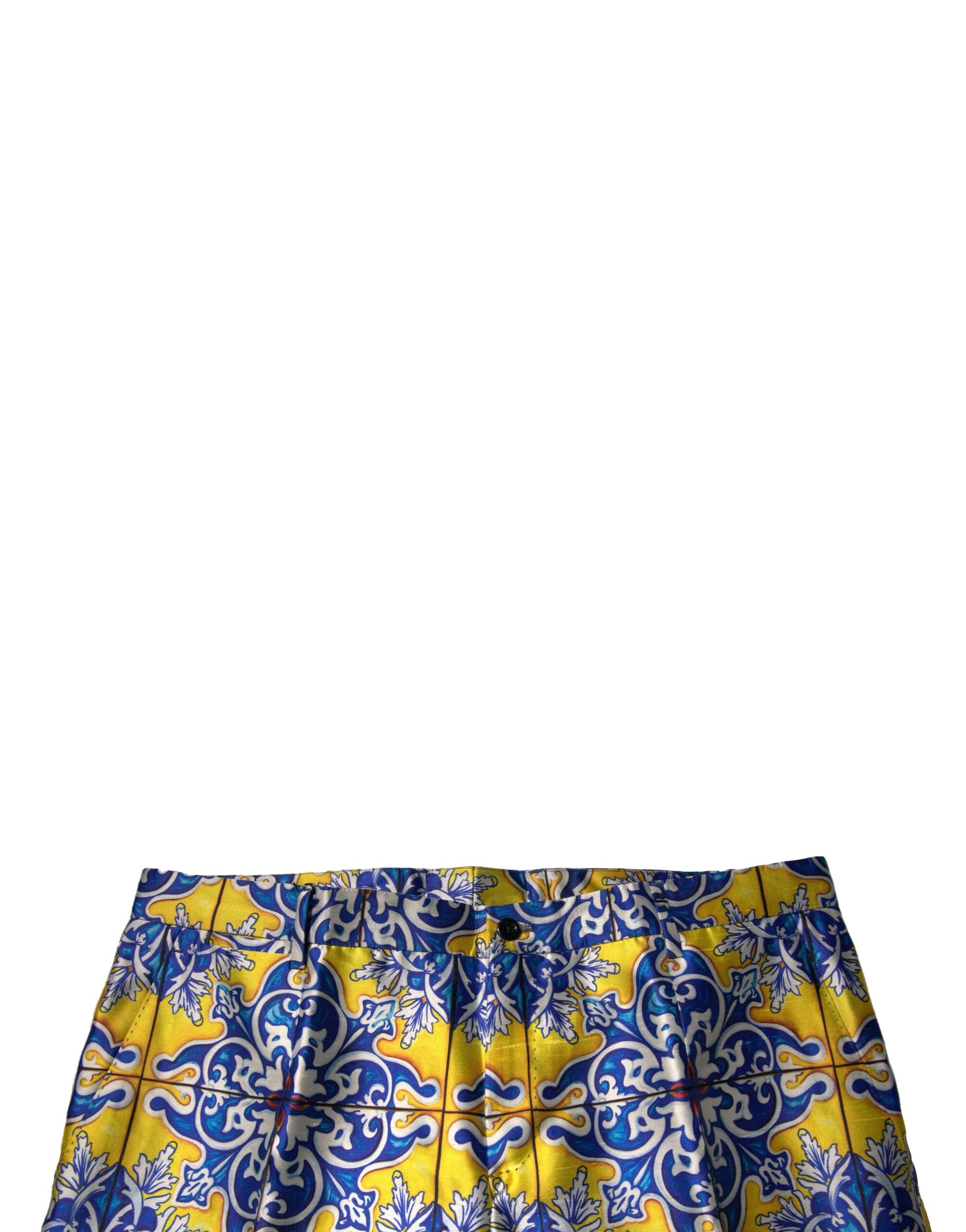 Pantalons skinny en soie multicolores Dolce & Gabbana Majolica, motif coloré et élégant, ajustés et sophistiqués.