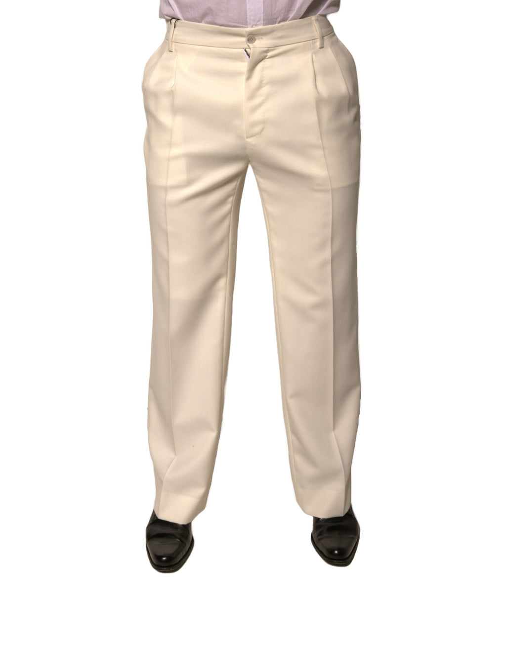 Pantalon droit blanc Dolce & Gabbana pour femme, style élégant, en tissu léger, visible en détail dans l'image.
