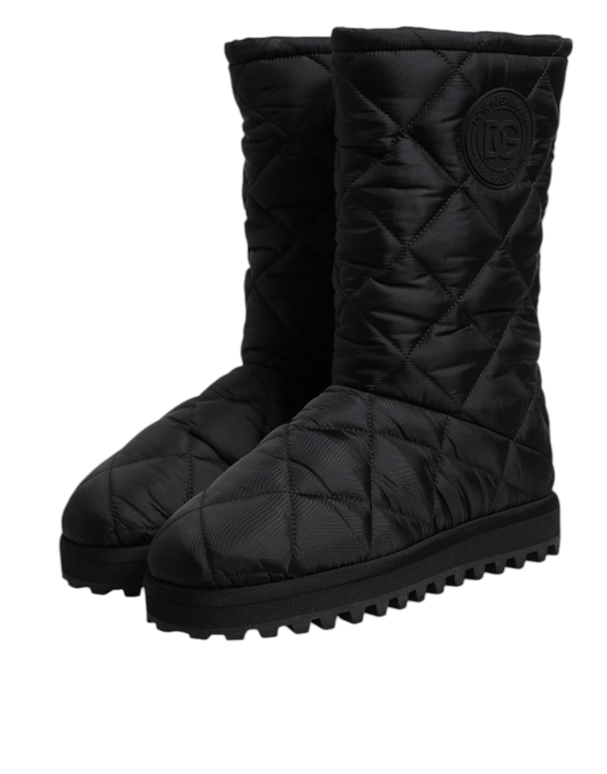 Bottes d'hiver noires en polyester rembourré Dolce & Gabbana, mi-mollet, pour femmes, avec semelle antidérapante.