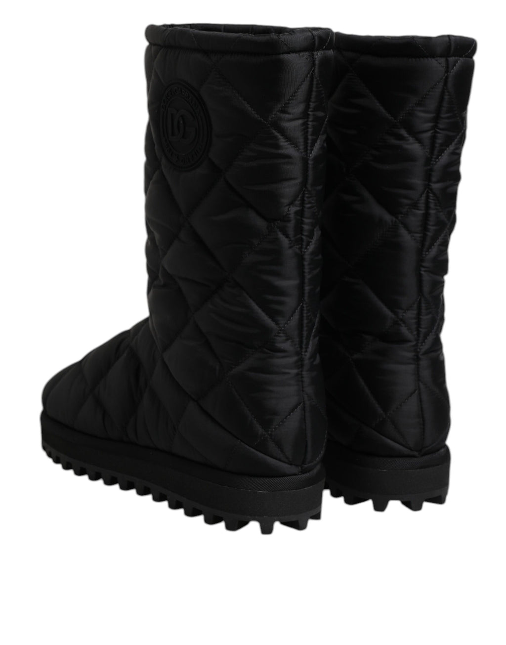 Bottes d'hiver noires en polyester rembourré Dolce & Gabbana, mi-calves, chaussures chaudes et élégantes pour l'hiver.