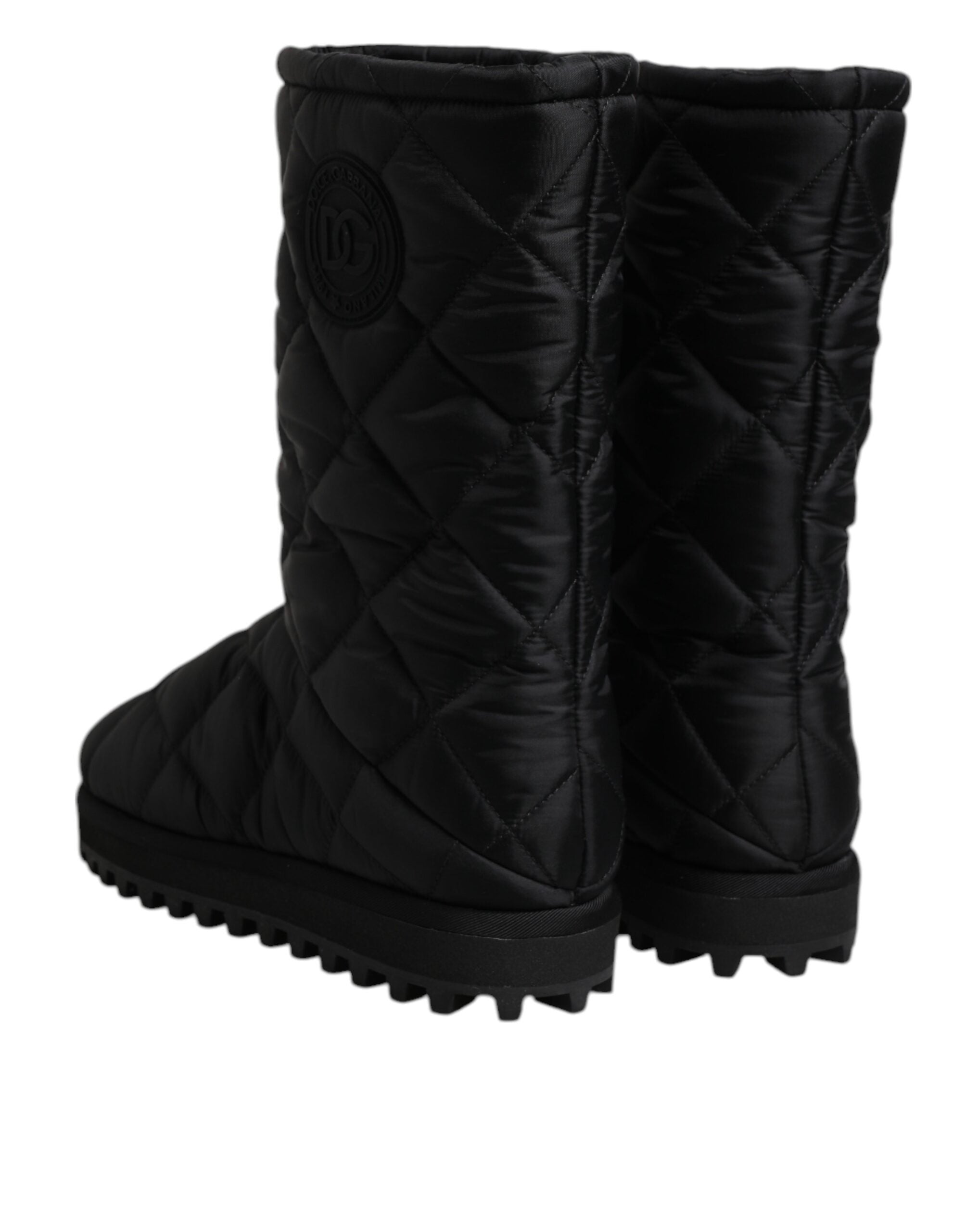 Bottes d'hiver noires en polyester rembourré Dolce & Gabbana, mi-calves, chaussures chaudes et élégantes pour l'hiver.