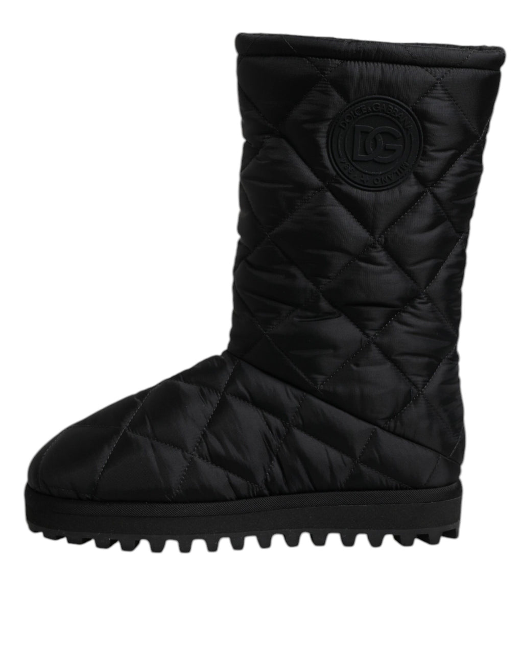 Bottes d'hiver noires en polyester rembourré Dolce & Gabbana, mi-mollet, chaussure chaude et élégante pour l'hiver.