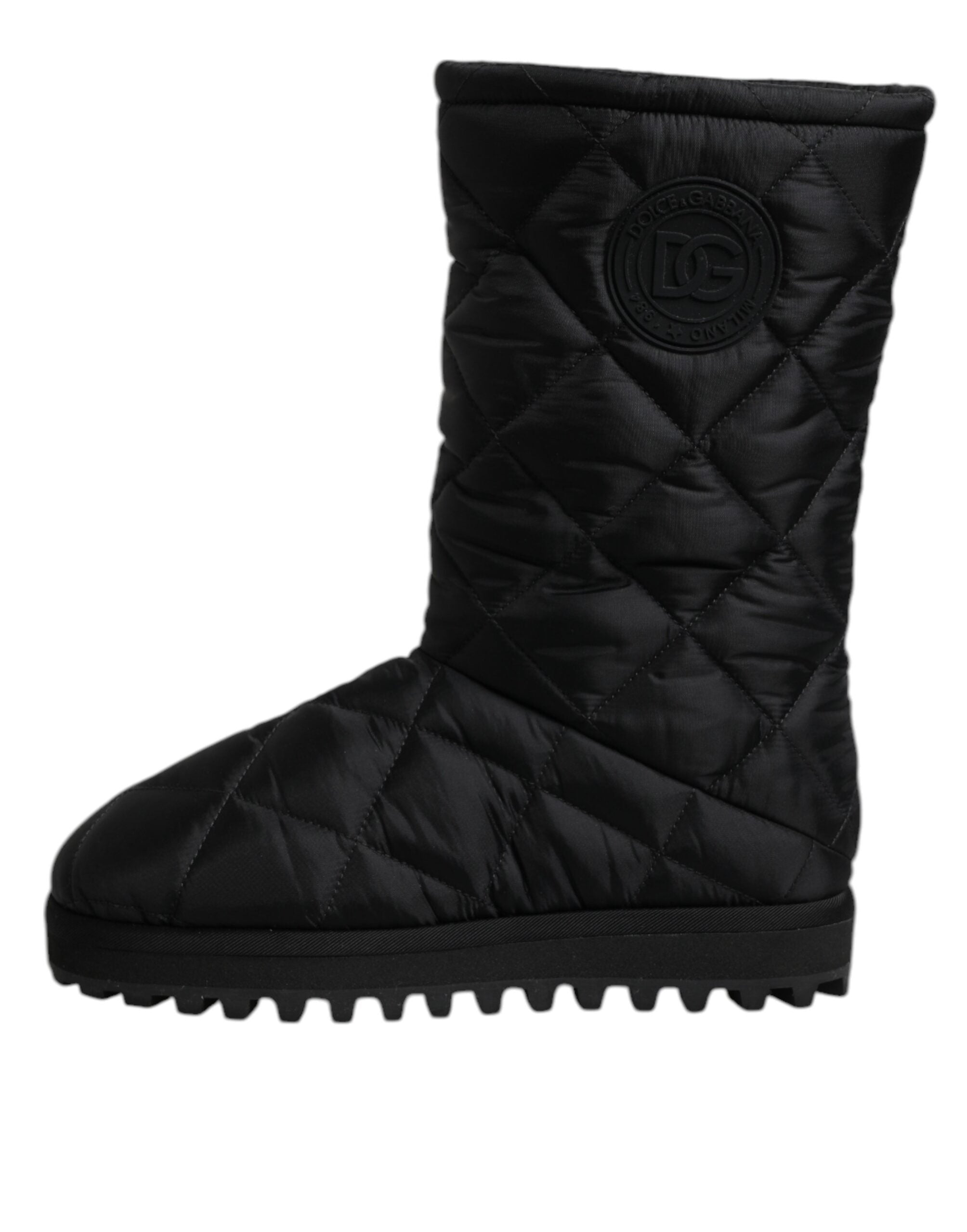 Bottes d'hiver noires en polyester rembourré Dolce & Gabbana, mi-mollet, chaussure chaude et élégante pour l'hiver.