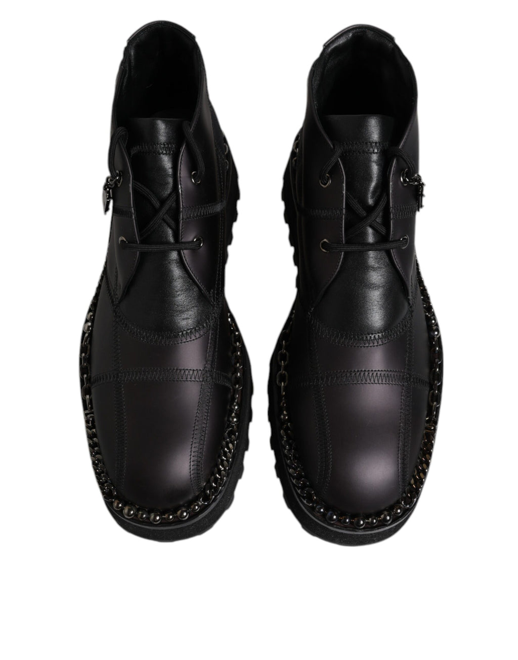 Chaussures Dolce & Gabbana en cuir noir, bottines à lacets pour la cheville, élégantes et sophistiquées.