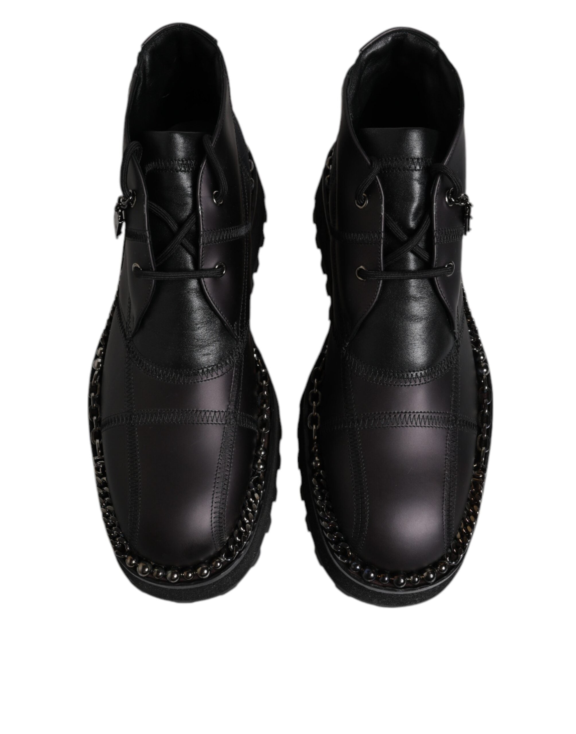 Chaussures Dolce & Gabbana en cuir noir, bottines à lacets pour la cheville, élégantes et sophistiquées.