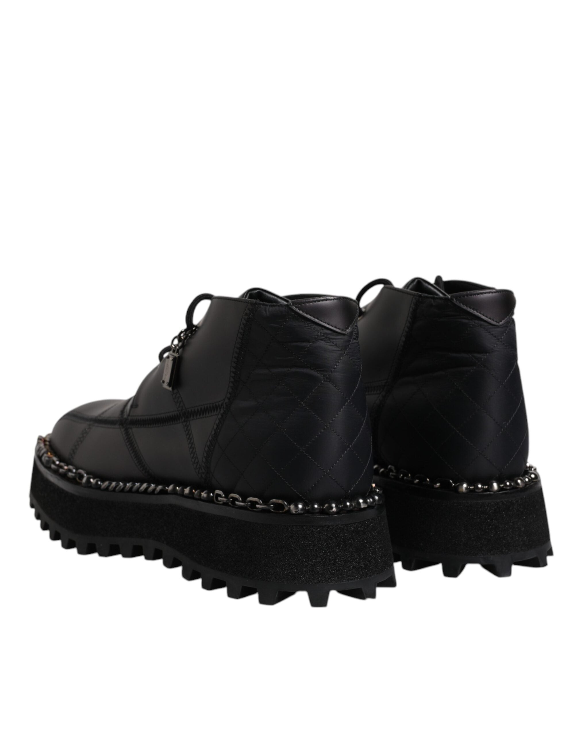 Bottines noires en cuir Dolce & Gabbana avec lacets, chaussures élégantes pour femme, semelle en cuir.