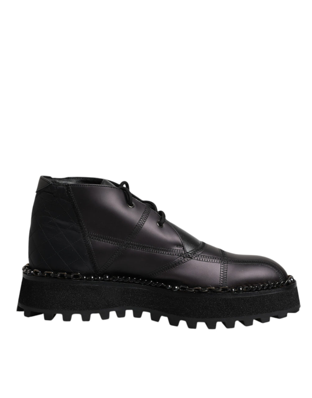 Bottes noires en cuir de Dolce & Gabbana avec lacets, bottines à la cheville élégantes et sophistiquées.