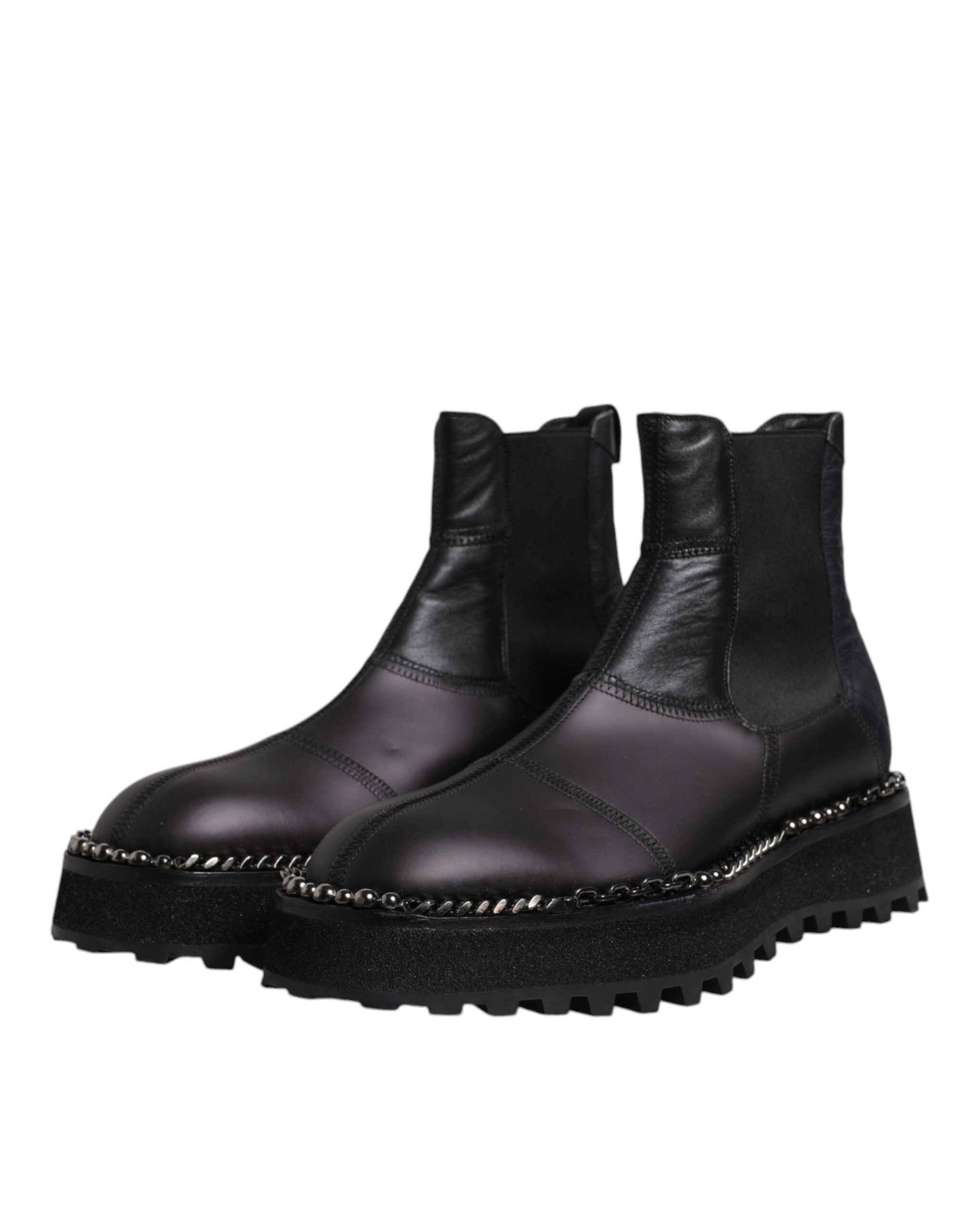 Bottes Chelsea noires en cuir Dolce & Gabbana, chaussures à enfiler élégantes pour homme, vue de côté.