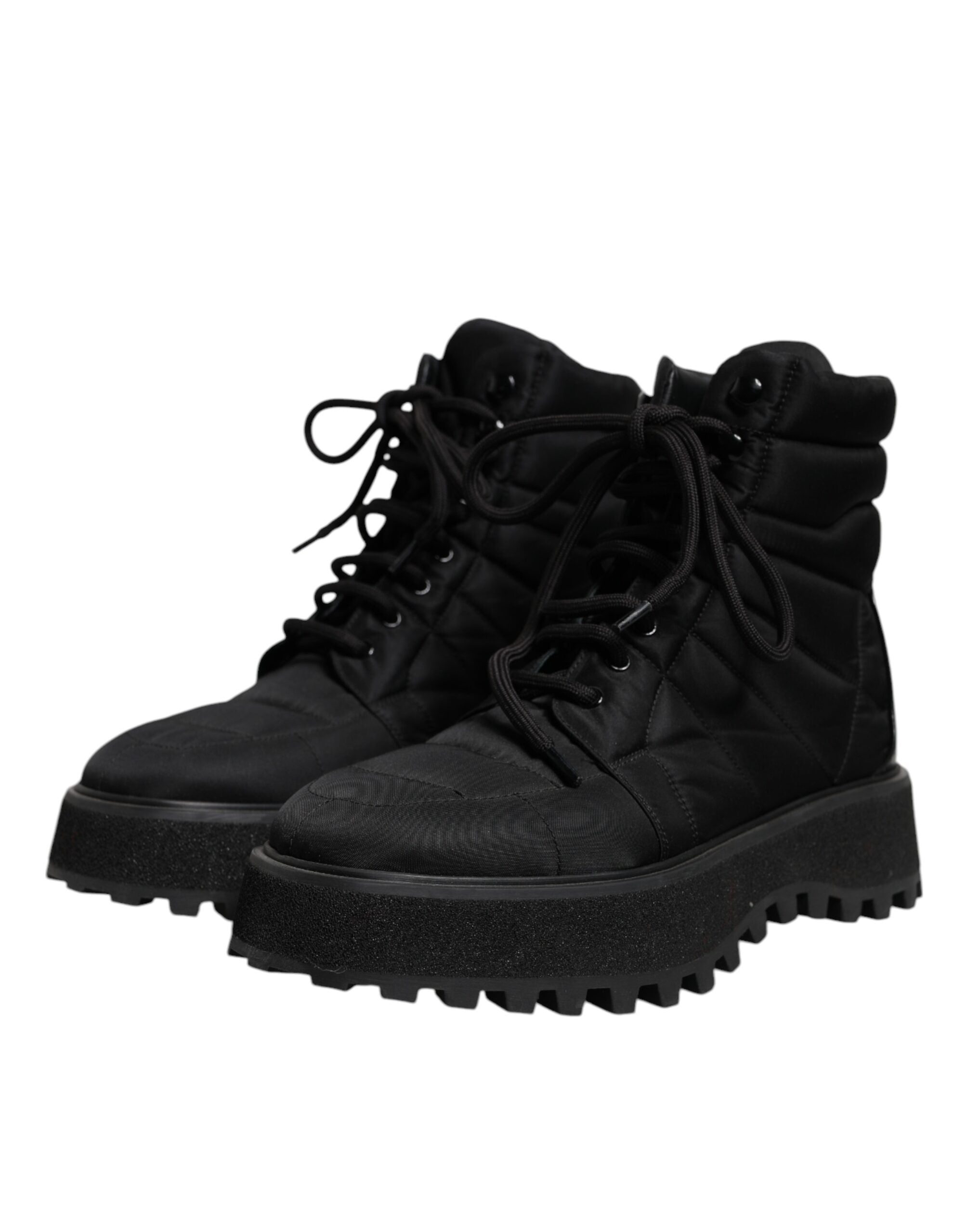 Bottes noires en cuir rembourré Dolce & Gabbana, bottines mi-mollet à lacets pour femme, style élégant et moderne