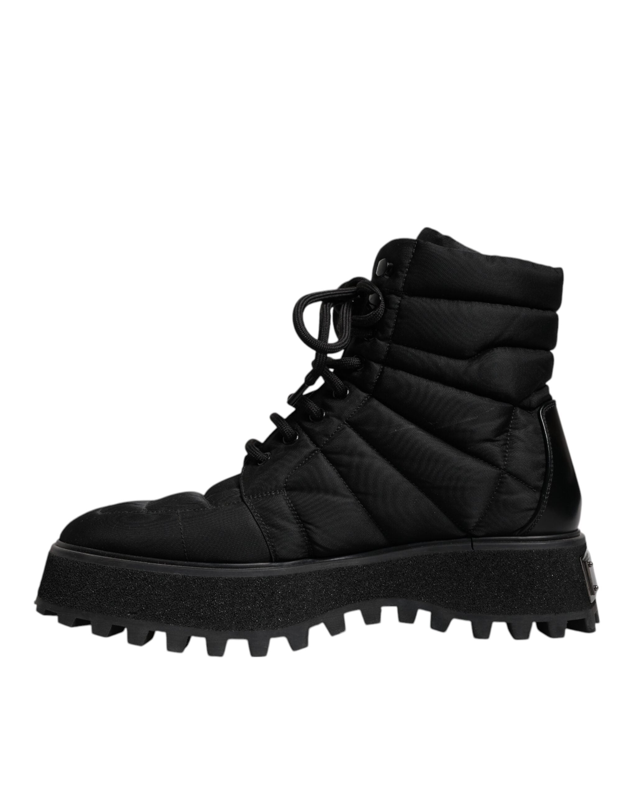 Bottes noires Dolce & Gabbana, à rembourrage mi-mollet, lacets, chaussures élégantes en cuir pour femme