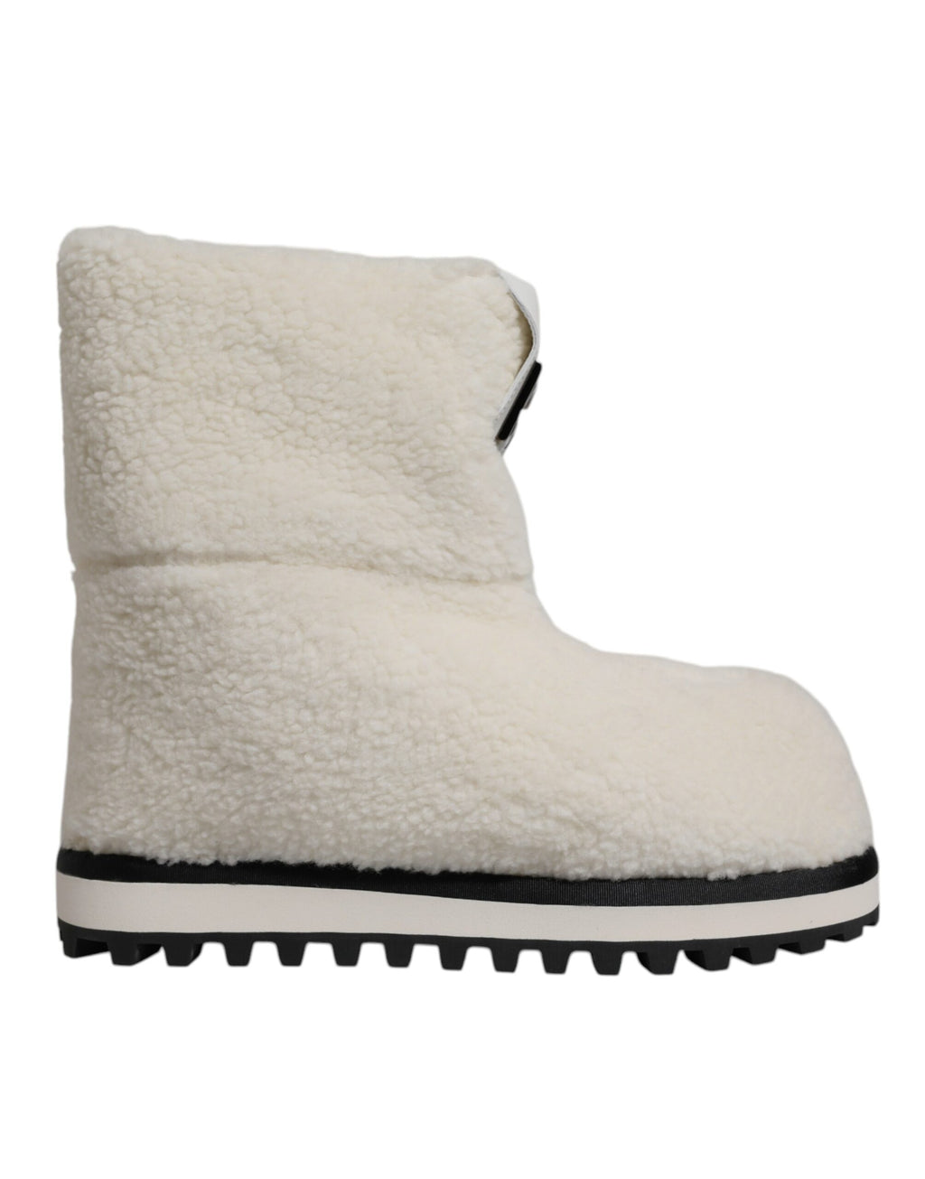 Bottes mi-mollet blanches en peluche Dolce & Gabbana avec logo rembourré, chaussures élégantes et confortables pour femme