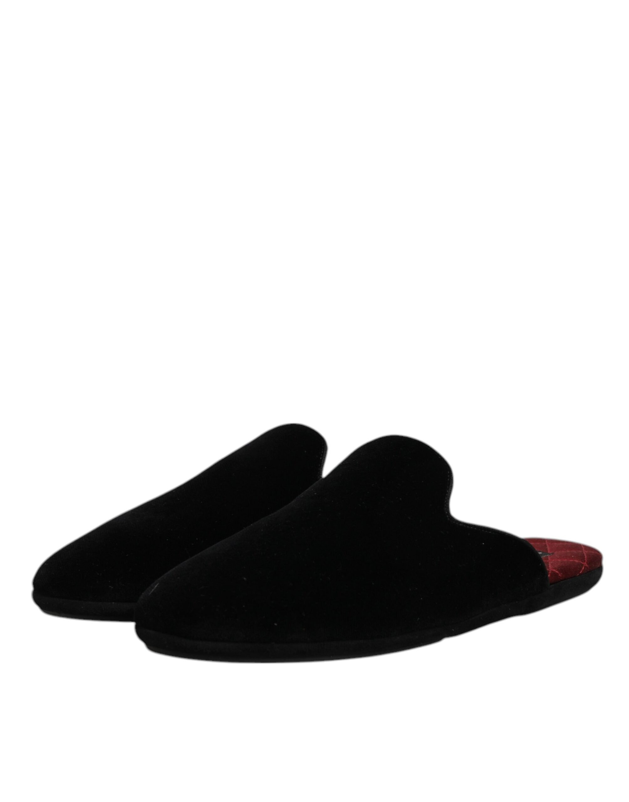 Sandales plates Dolce & Gabbana en velours noir en viscose, chaussures confortables et élégantes pour femmes.