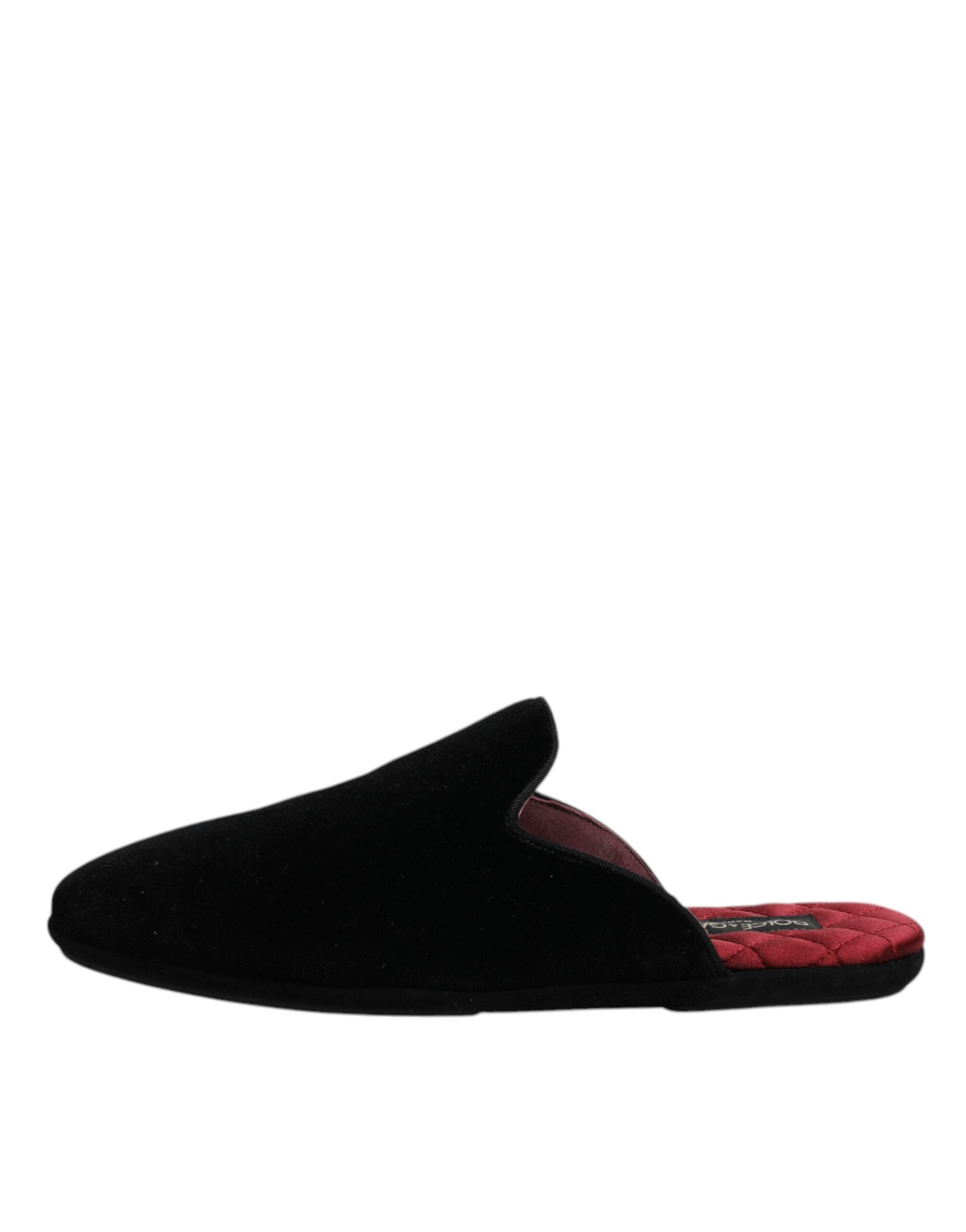 Pantoufles plates en velours viscose noir de Dolce & Gabbana, chaussures élégantes et confortables pour femme.