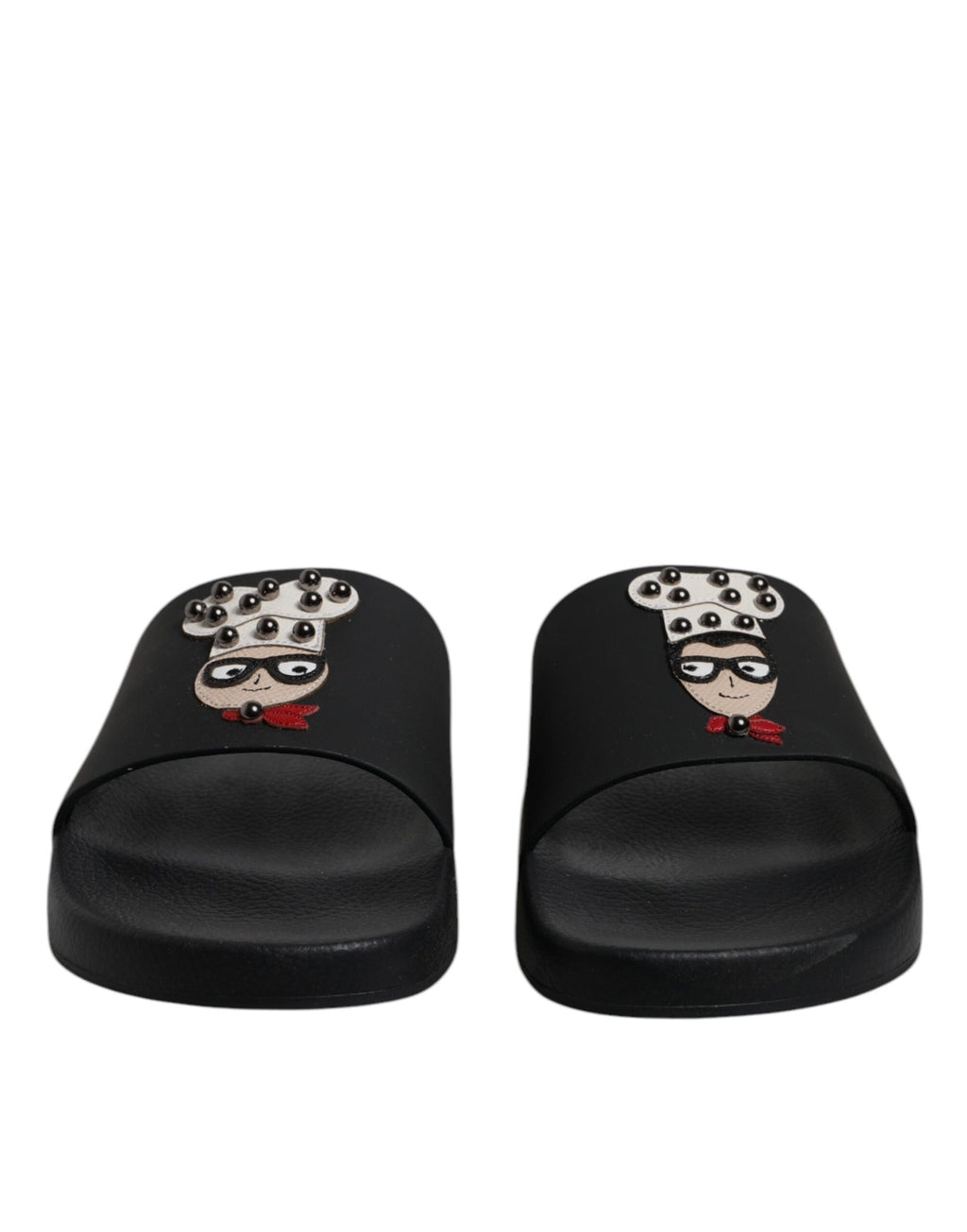 Sandales Dolce & Gabbana en cuir noir, chaussures de plage élégantes et confortables pour femme.