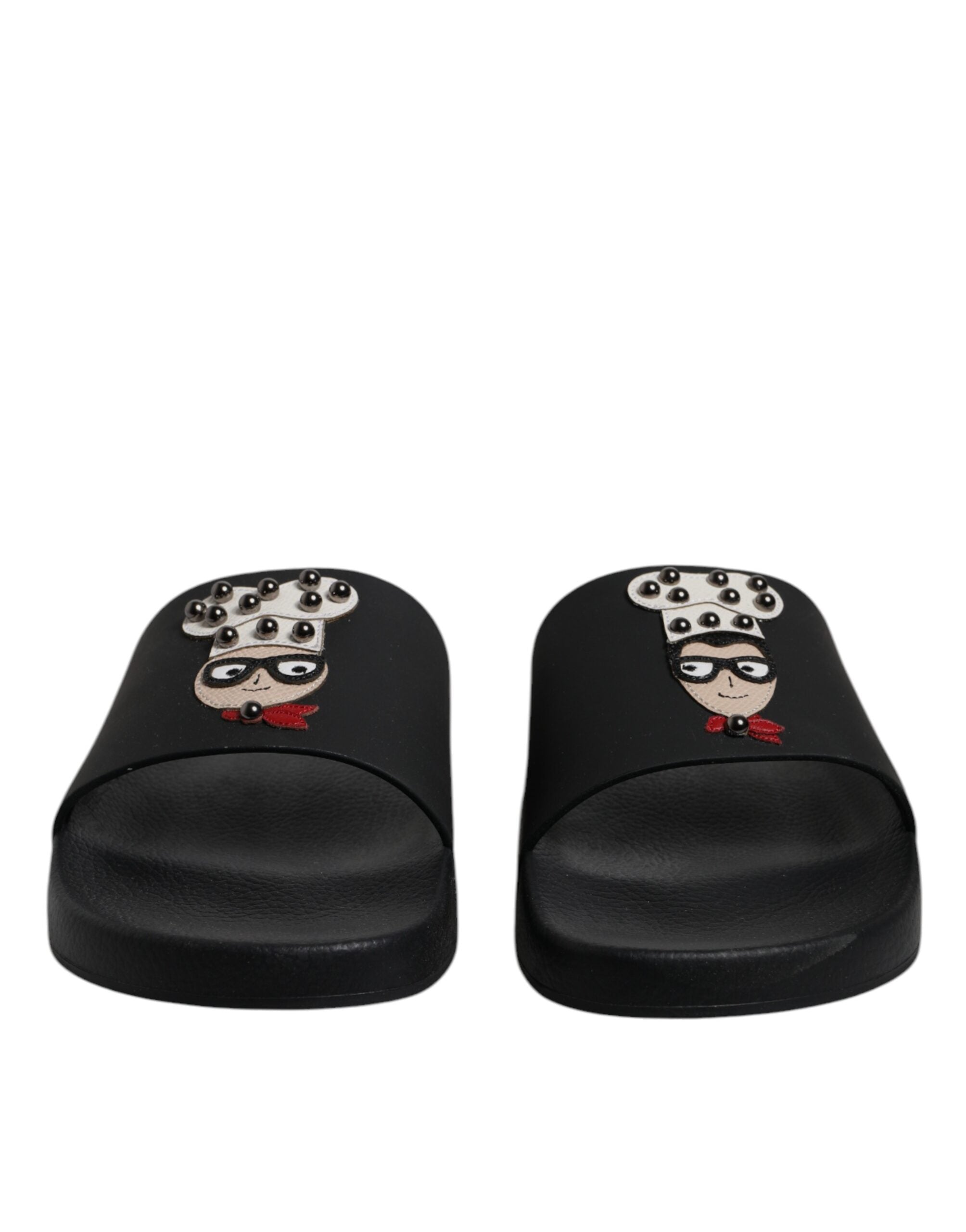 Sandales Dolce & Gabbana en cuir noir, chaussures de plage élégantes et confortables pour femme.