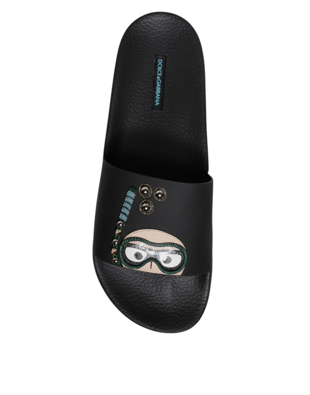 Sandales plates en cuir noir Dolce & Gabbana, chaussures de plage confortables et élégantes pour femmes.