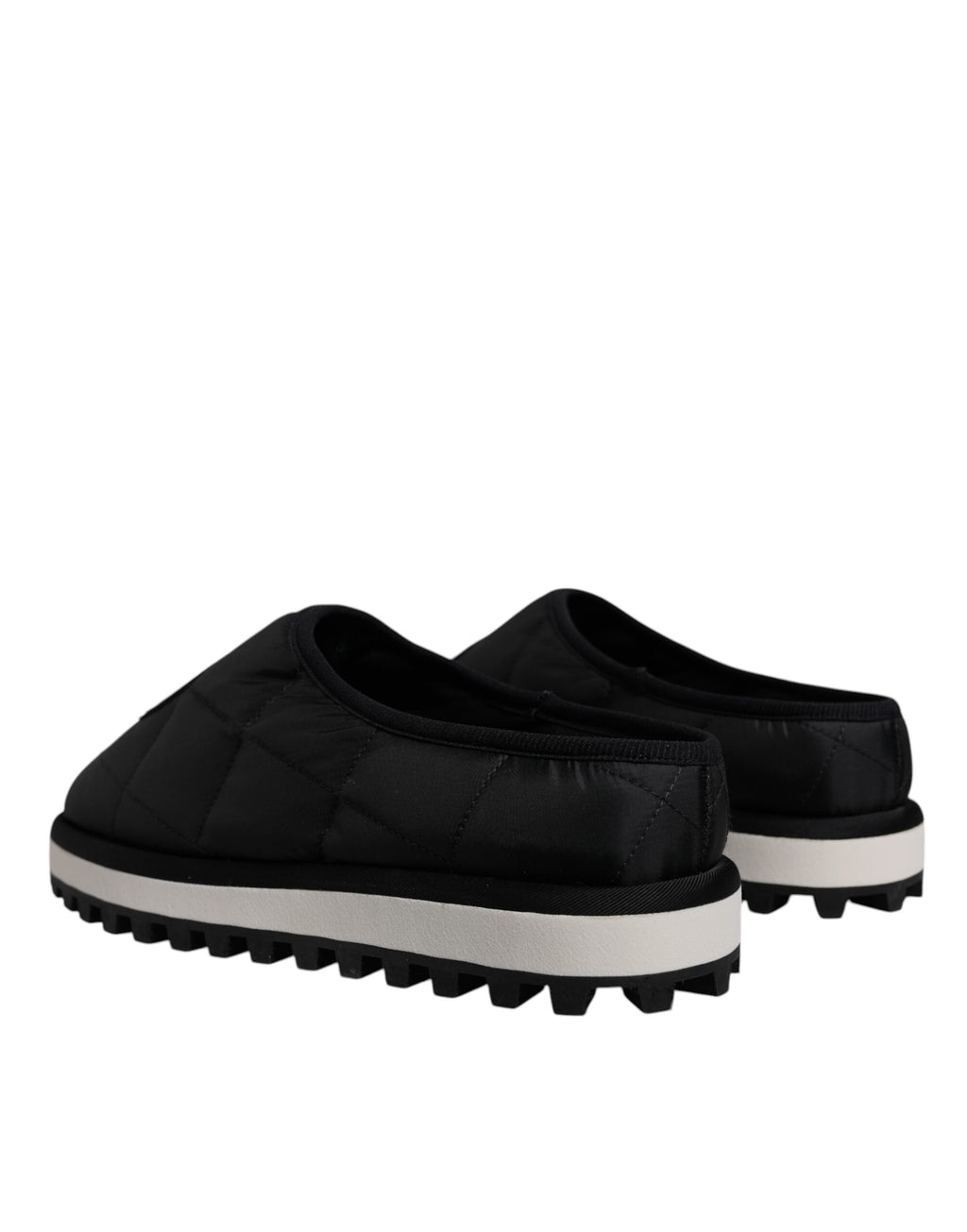 Sandales Dolce & Gabbana en nylon noir matelassé avec logo patch, sandales slides élégantes et confortables.