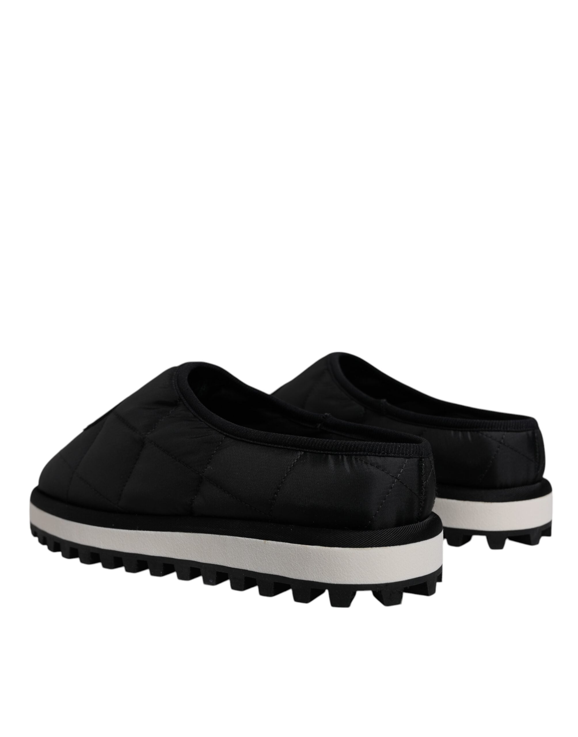 Sandales Dolce & Gabbana en nylon noir matelassé avec logo patch, sandales slides élégantes et confortables.