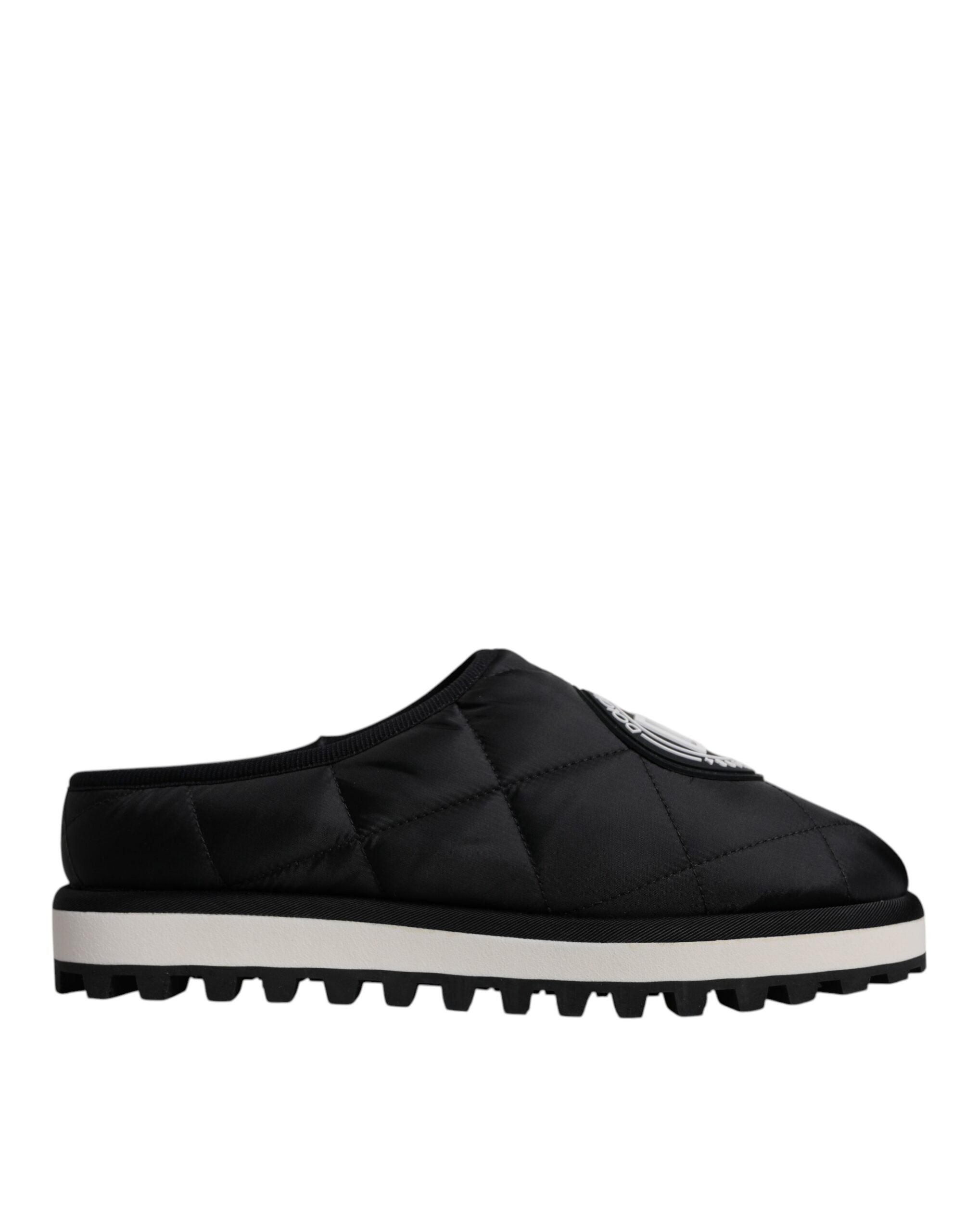 Sandales à enfiler en nylon noir Dolce & Gabbana avec logo brodé et motif matelassé, style glamour et confortable