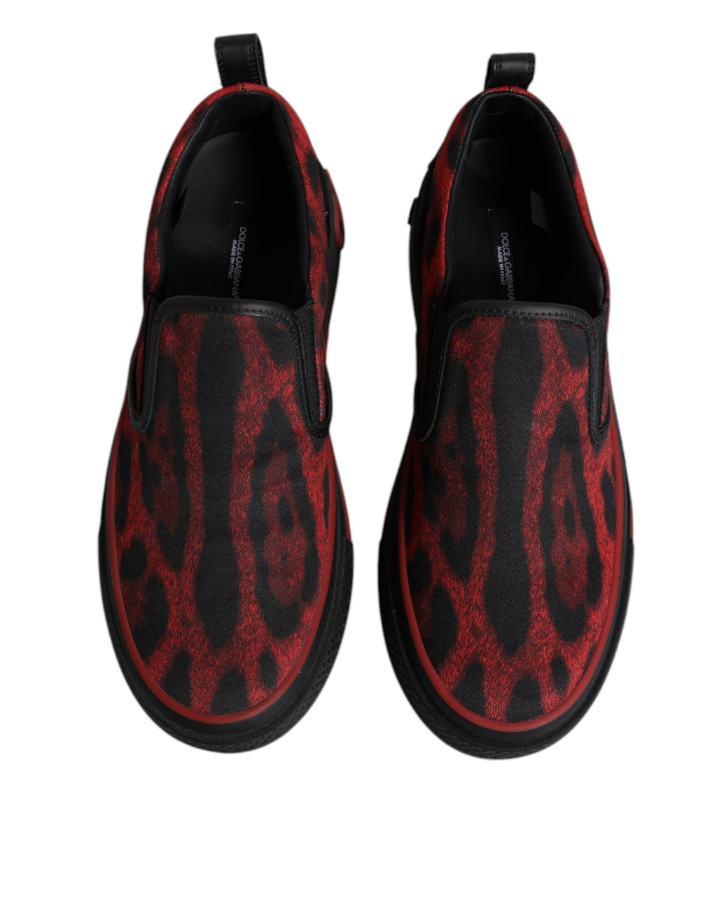 Chaussures basses pour hommes Dolce & Gabbana en coton rouge et noir à motif léopard, style décontracté et tendance.