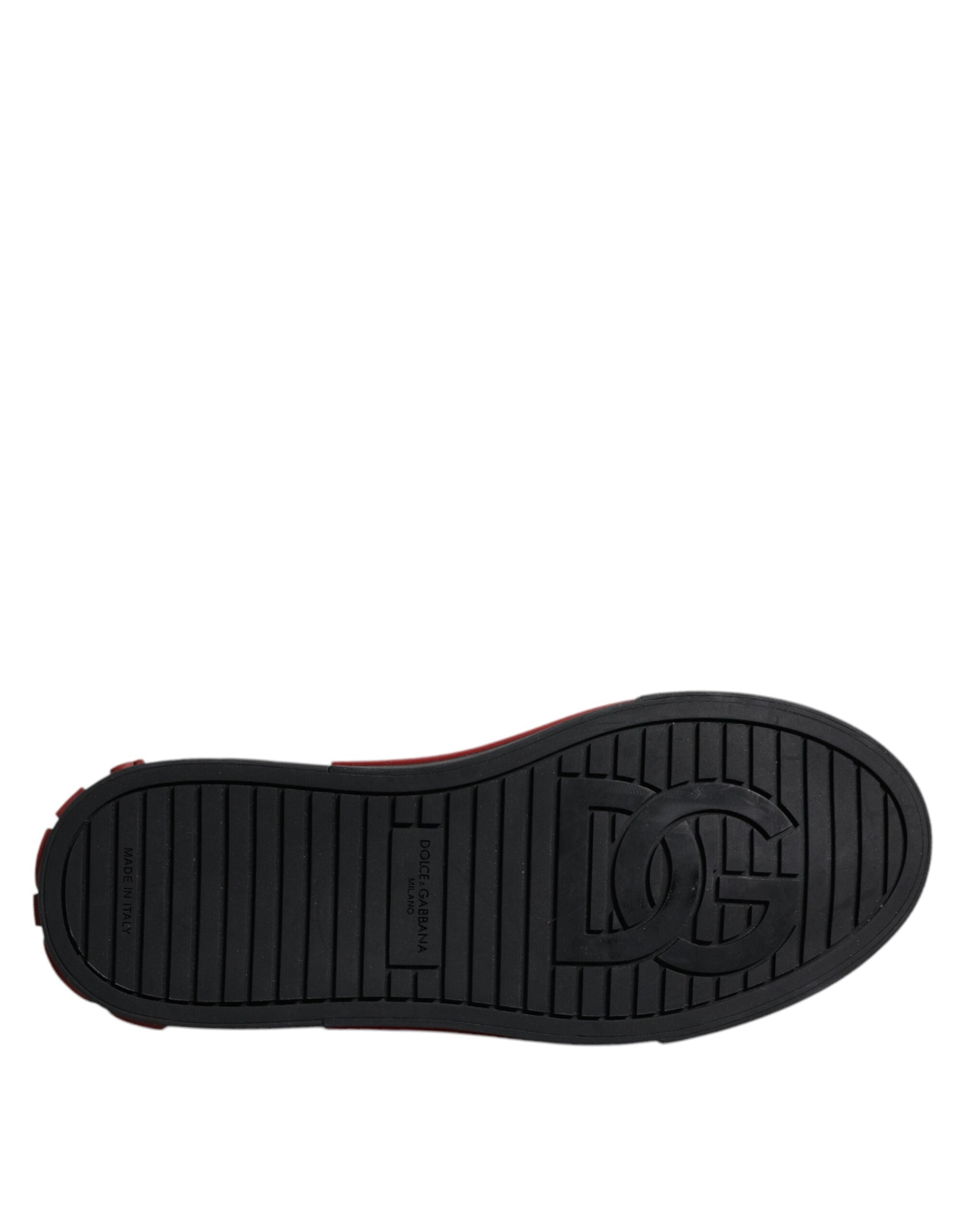 Chaussures basses pour homme Dolce & Gabbana en coton à motif léopard rouge et noir, sneakers élégants et confortables.