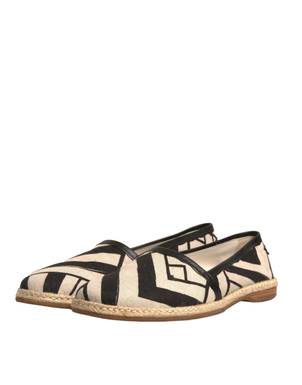 Chaussures espadrilles à enfiler Dolce & Gabbana à rayures noires et blanches, en toile avec semelle en corde naturelle.