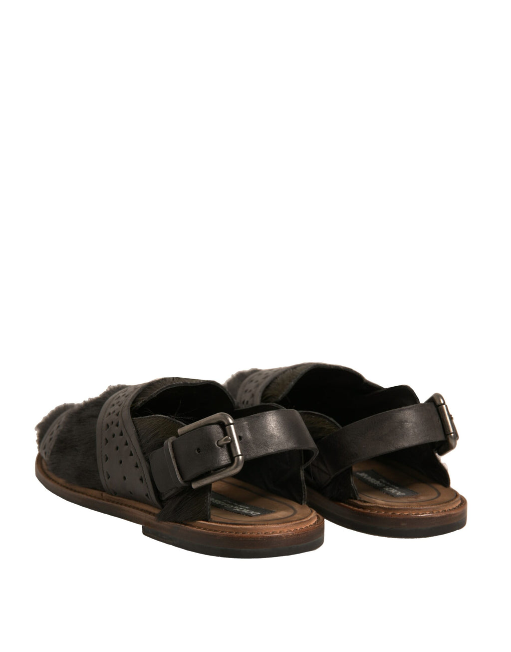Sandales plates Dolce & Gabbana Gazelle en cuir et cheveux verts, chaussures élégantes pour femme.