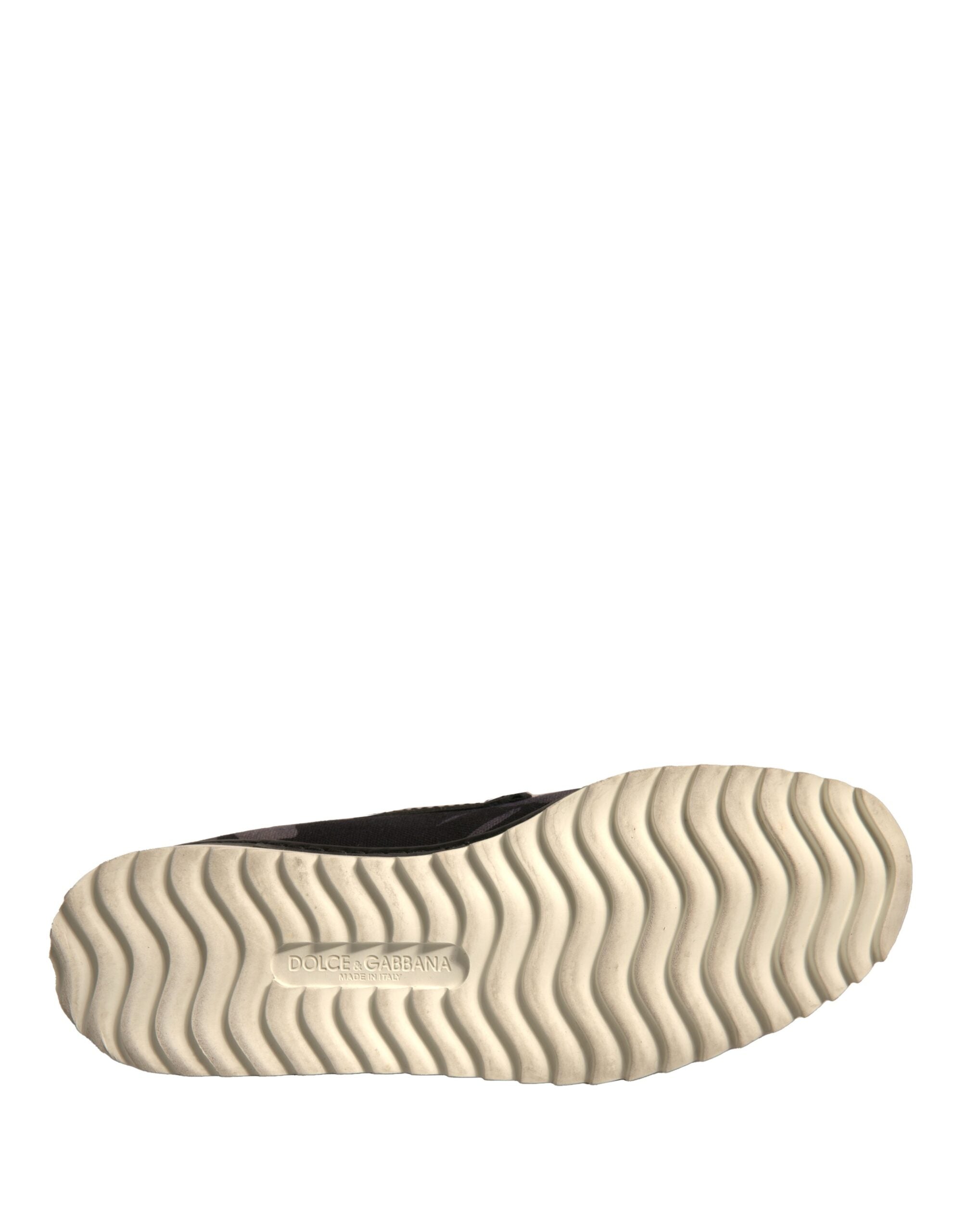 Chaussures Dolce & Gabbana en toile noire avec imprimé tropical, chaussures décontractées à enfiler pour homme.