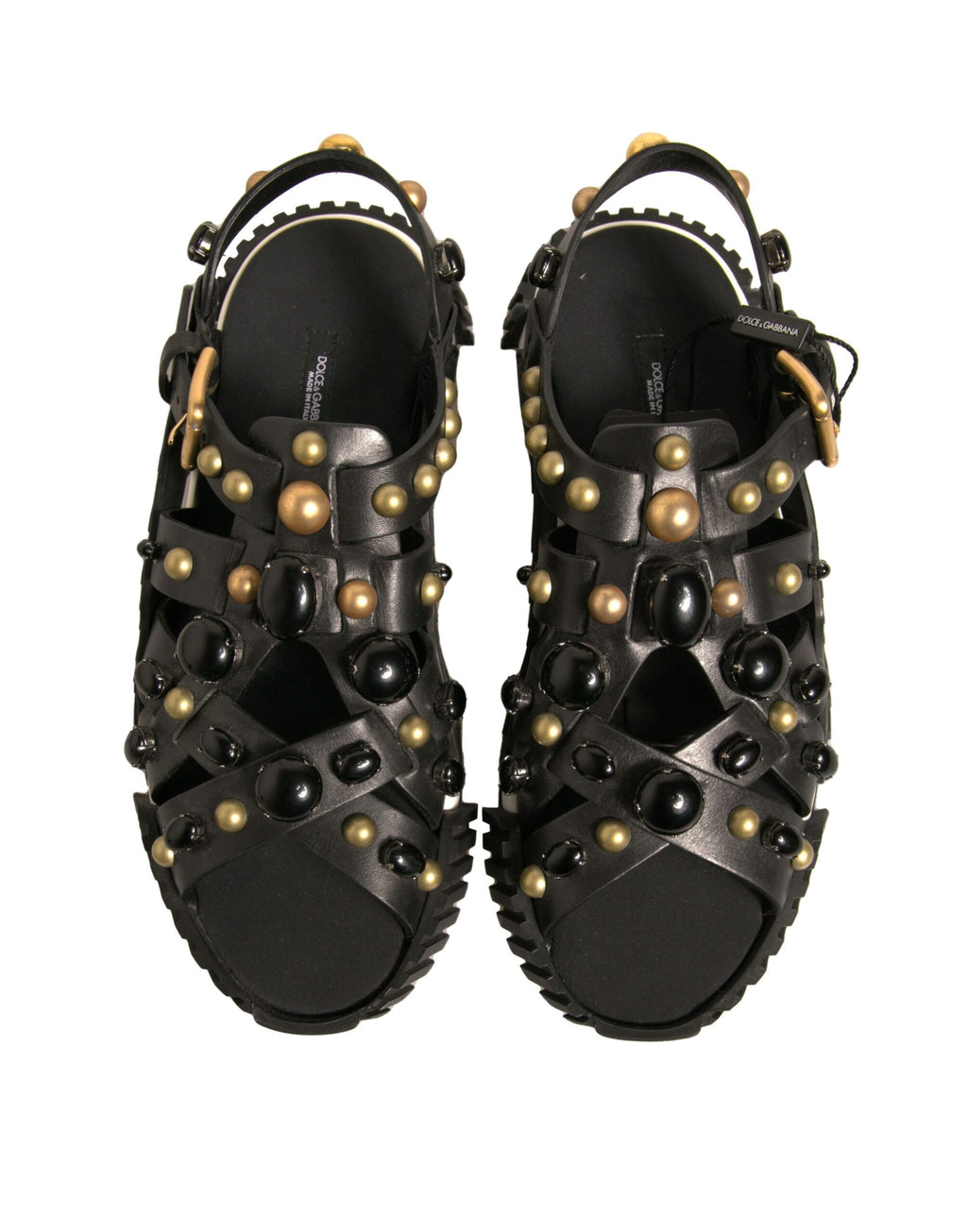 Sandales Dolce & Gabbana en cuir noir avec studs, chaussures élégantes pour femme, semelles plates et design tendance