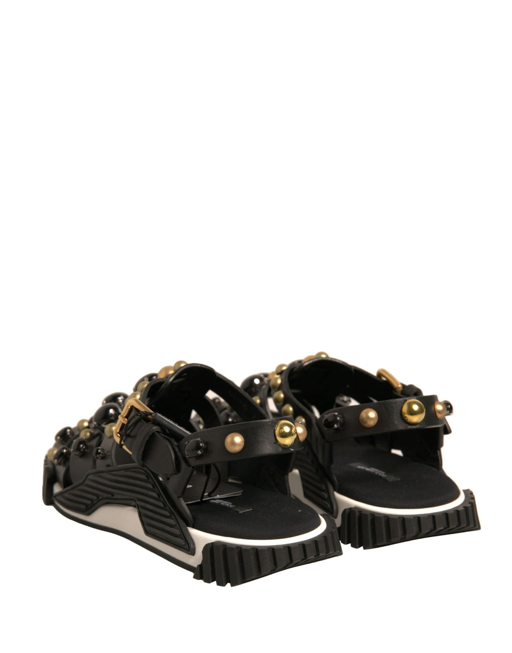 Sandales Dolce & Gabbana en cuir noir avec studs, style élégant et moderne, chaussures à plateforme pour femmes.