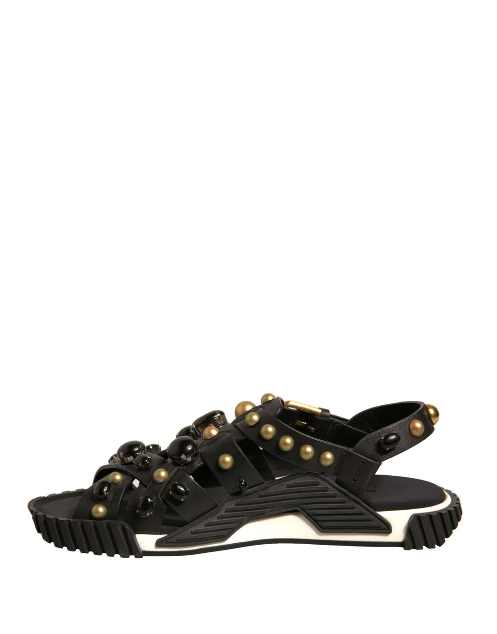Sandales à slides en cuir noir Dolce & Gabbana avec studs, chaussures élégantes pour femmes.