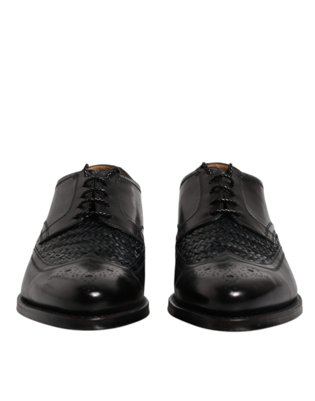 Chaussures Derby en cuir noir Dolce & Gabbana avec bouts en wingtip et lacets, chaussures formelles élégantes pour homme.