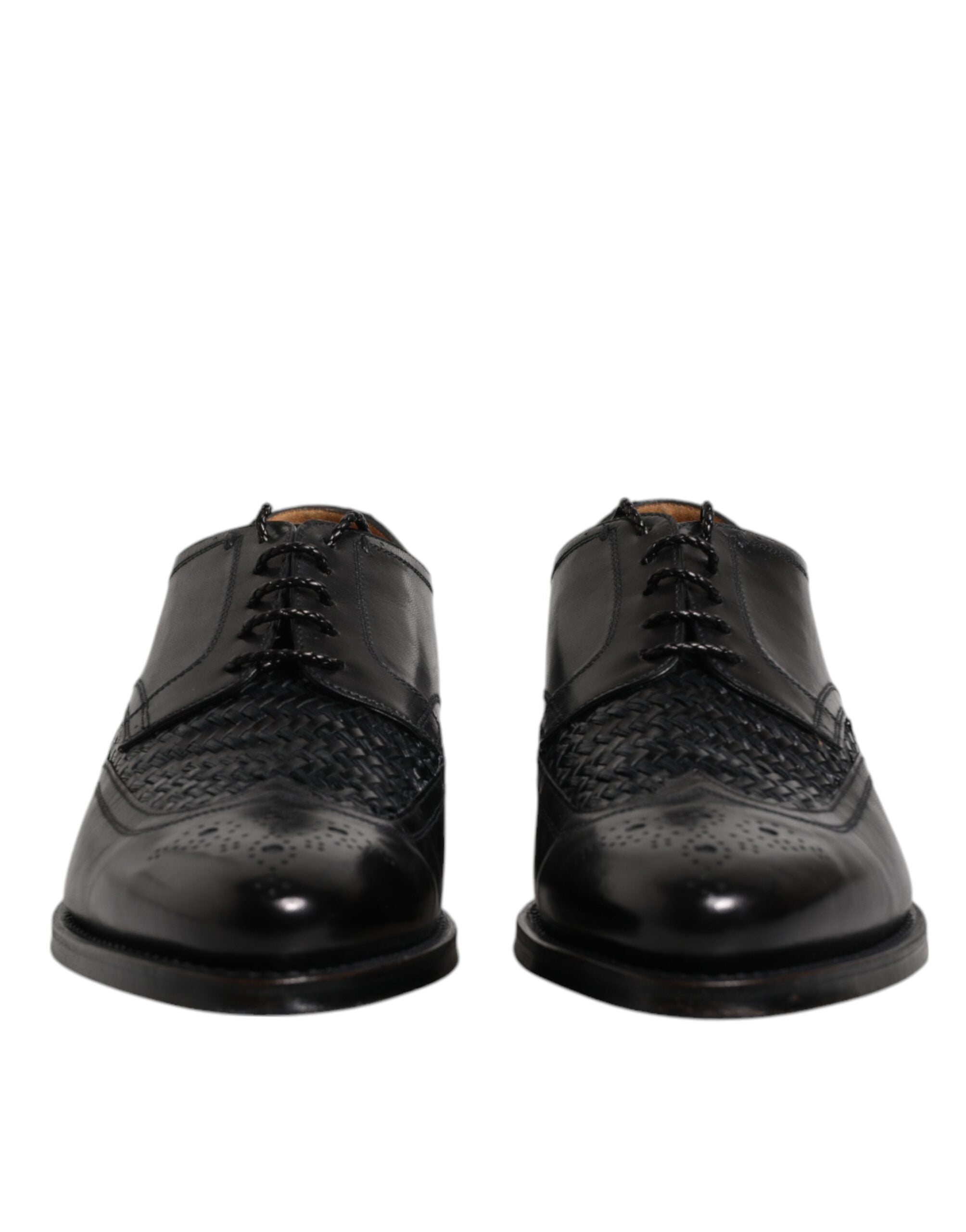 Chaussures Derby en cuir noir Dolce & Gabbana avec bouts en wingtip et lacets, chaussures formelles élégantes pour homme.