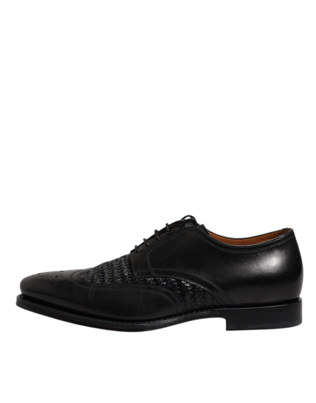 Chaussures de ville Derby en cuir noir de Dolce & Gabbana avec détails wingtip et lacets, chaussures formelles élégantes pour homme.