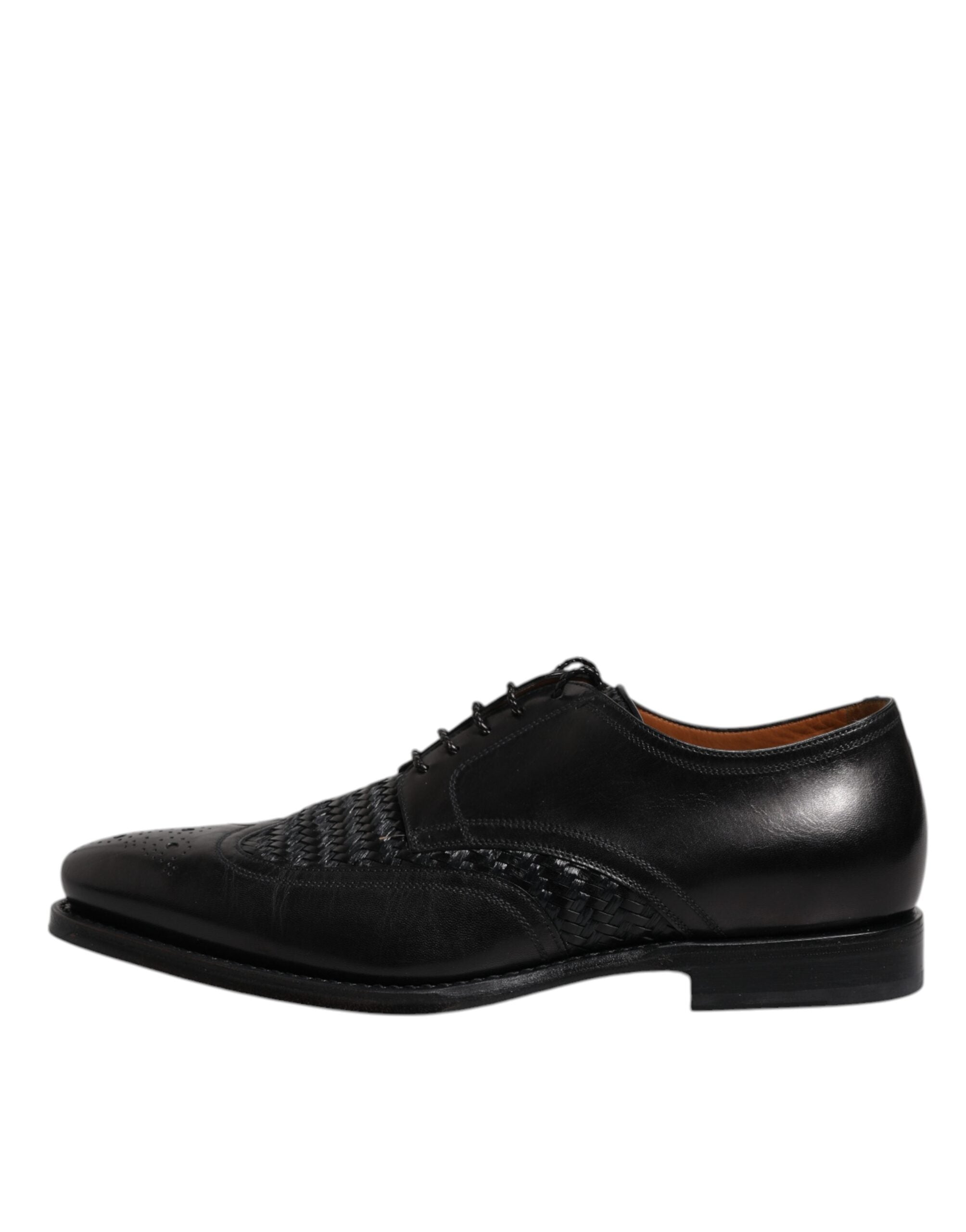 Chaussures de ville Derby en cuir noir de Dolce & Gabbana avec détails wingtip et lacets, chaussures formelles élégantes pour homme.