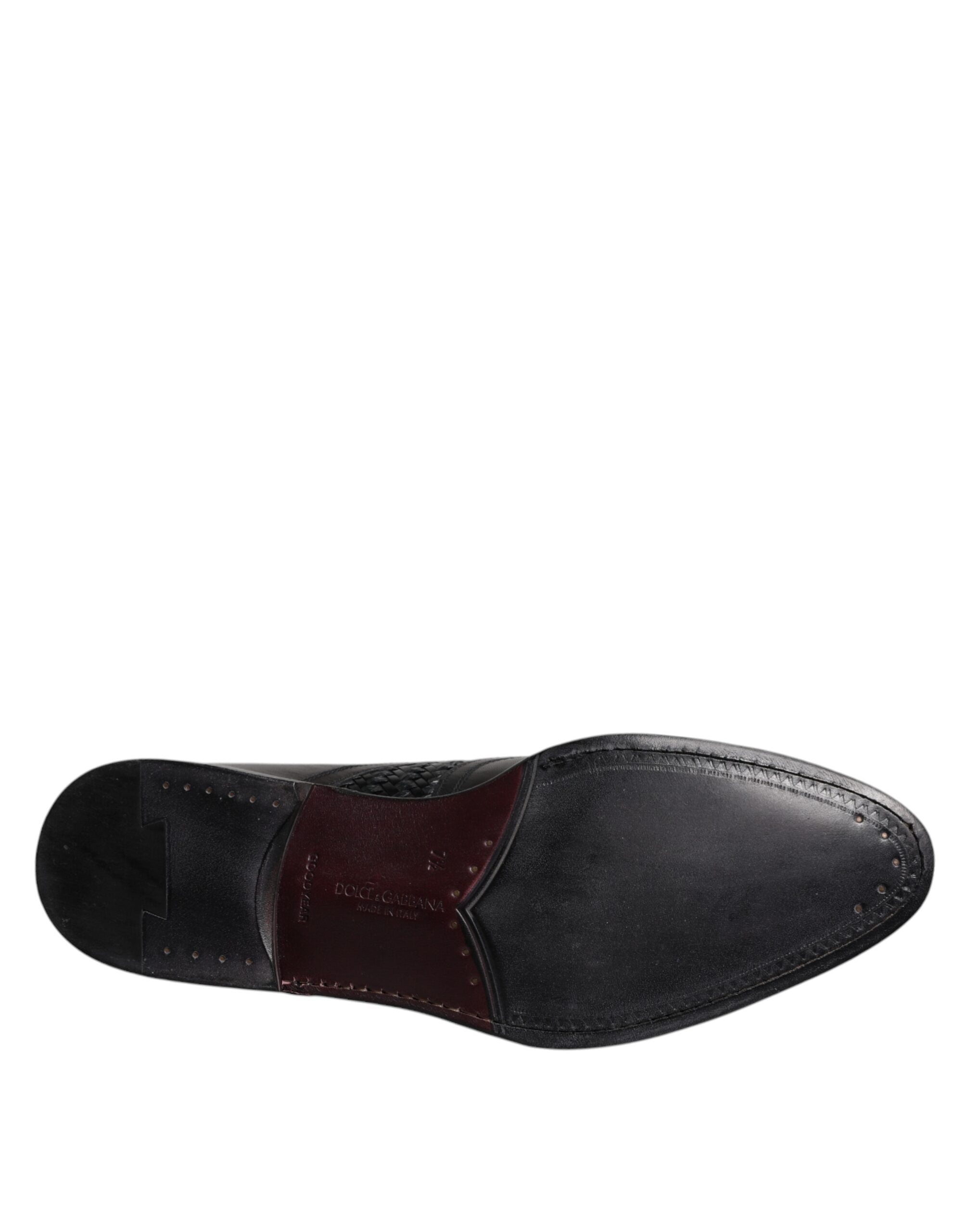 Chaussures de ville Derby en cuir noir Dolce & Gabbana avec détails wingtip et lacets, chaussures formelles élégantes.