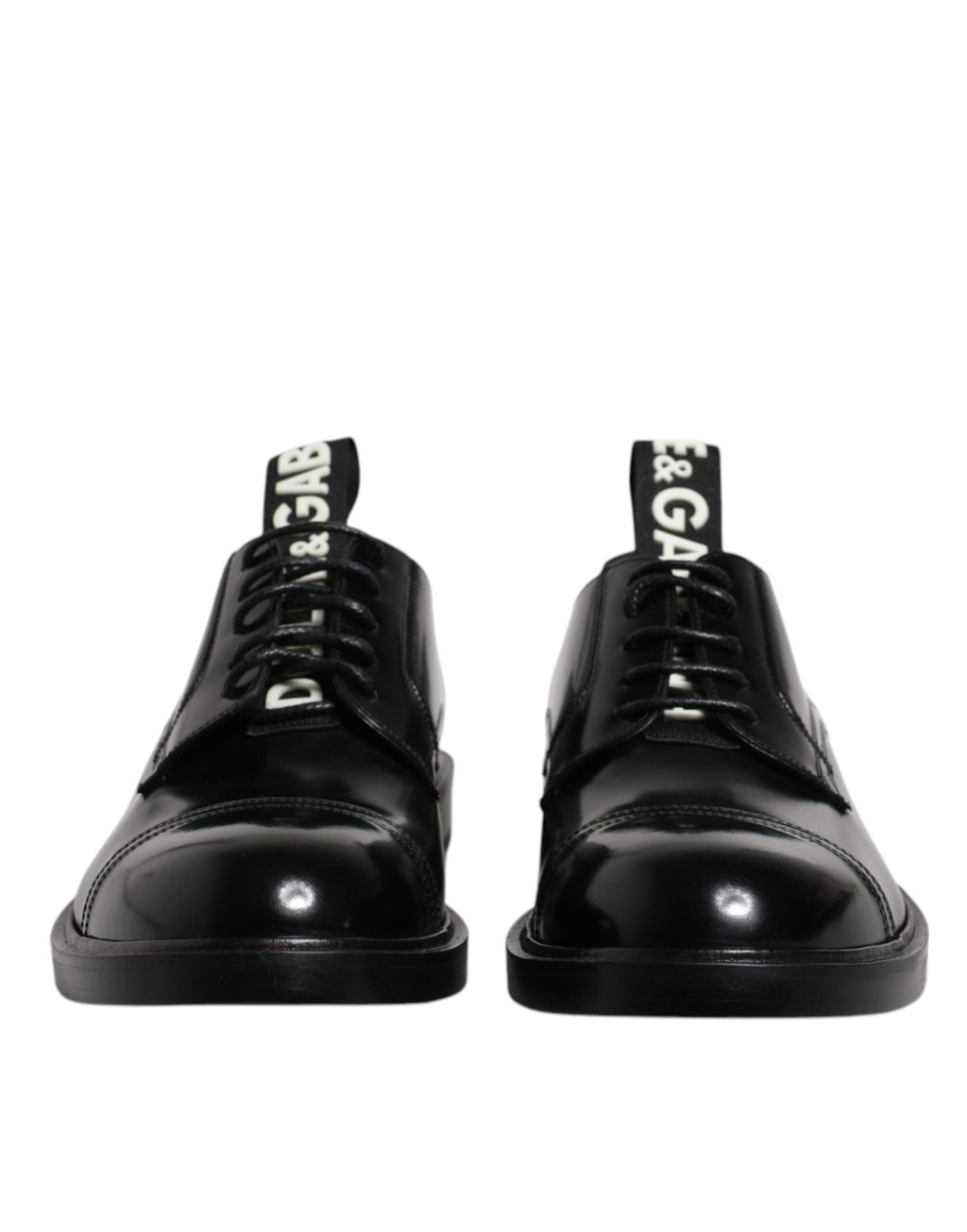 Chaussures Derby en cuir verni noir Dolce & Gabbana pour homme, lacets et style formel élégant.