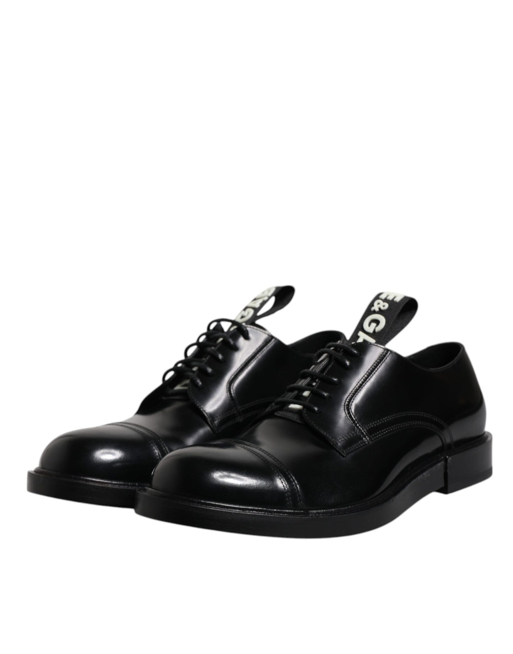 Chaussures Derby en cuir verni noir de Dolce & Gabbana, chaussures habillées à lacets pour homme.