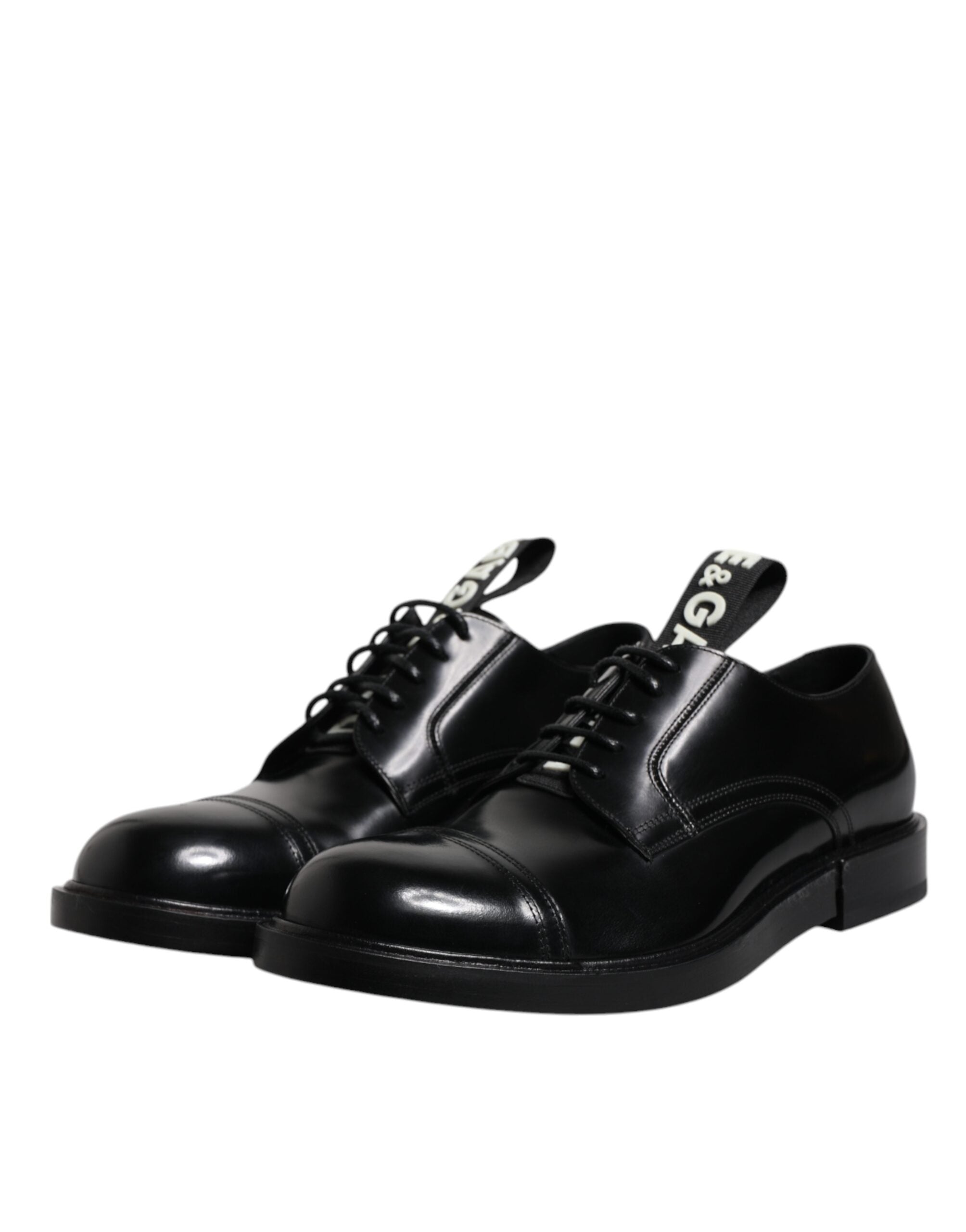Chaussures Derby en cuir verni noir de Dolce & Gabbana, chaussures habillées à lacets pour homme.