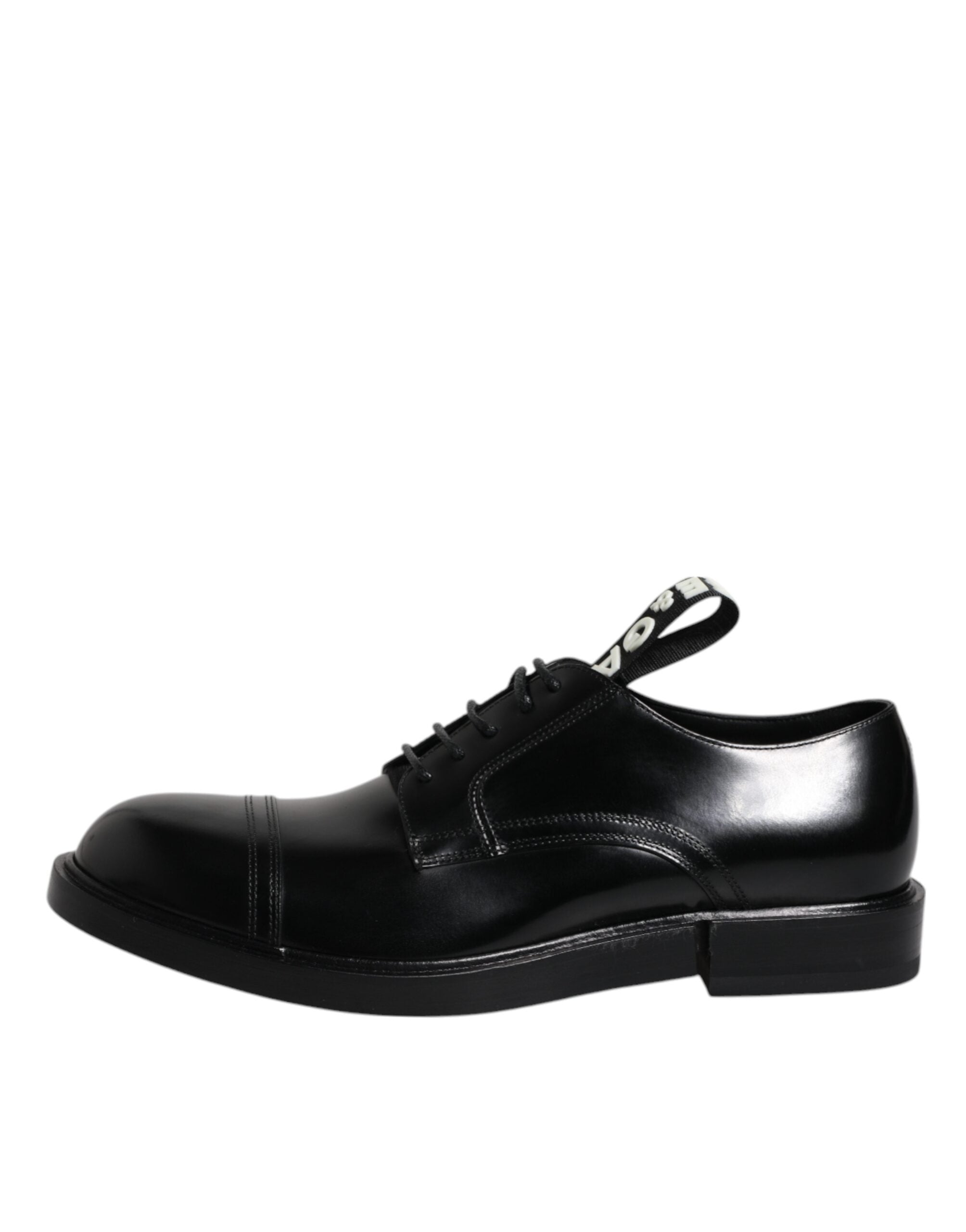 Chaussures Derby en cuir verni noir de Dolce & Gabbana, chaussures habillées à lacets élégantes pour homme.