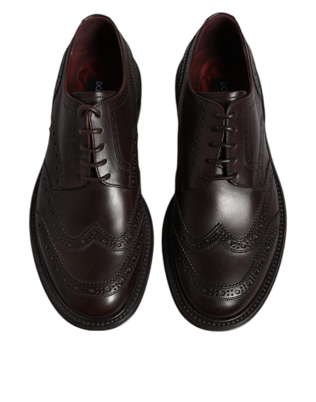 Chaussures formelles Derby wingtip en cuir marron Dolce & Gabbana avec lacets, élégantes et classiques.
