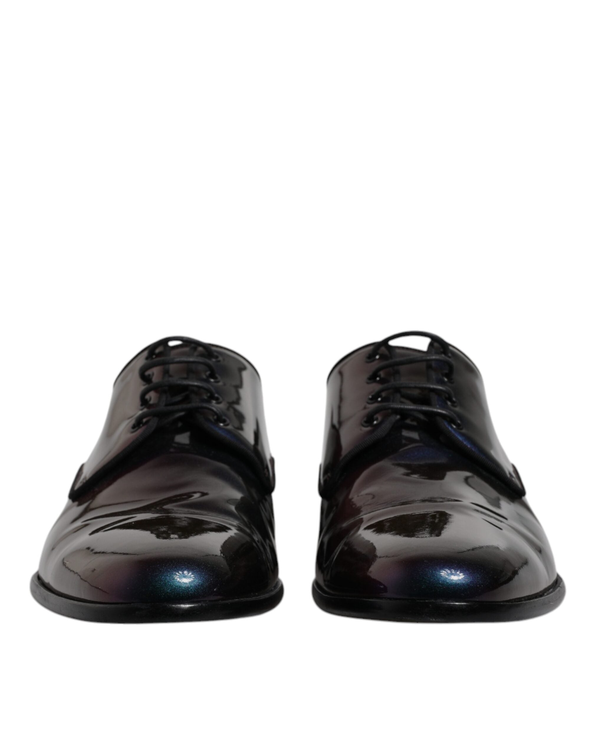Chaussures Derby pour homme Dolce & Gabbana en cuir verni multicolore avec motif paon, style élégant et sophistiqué.
