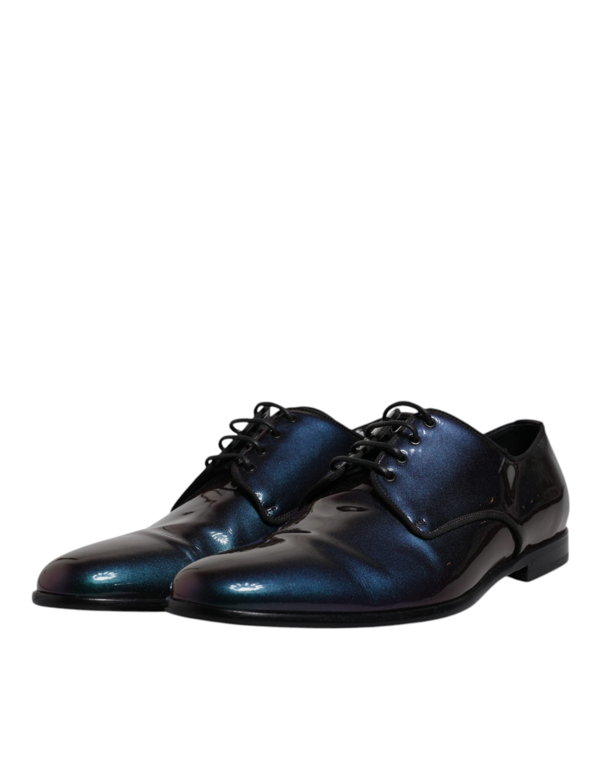 Chaussures Derby pour homme Dolce & Gabbana en cuir verni multicolore avec motif paon, style élégant et sophistiqué.