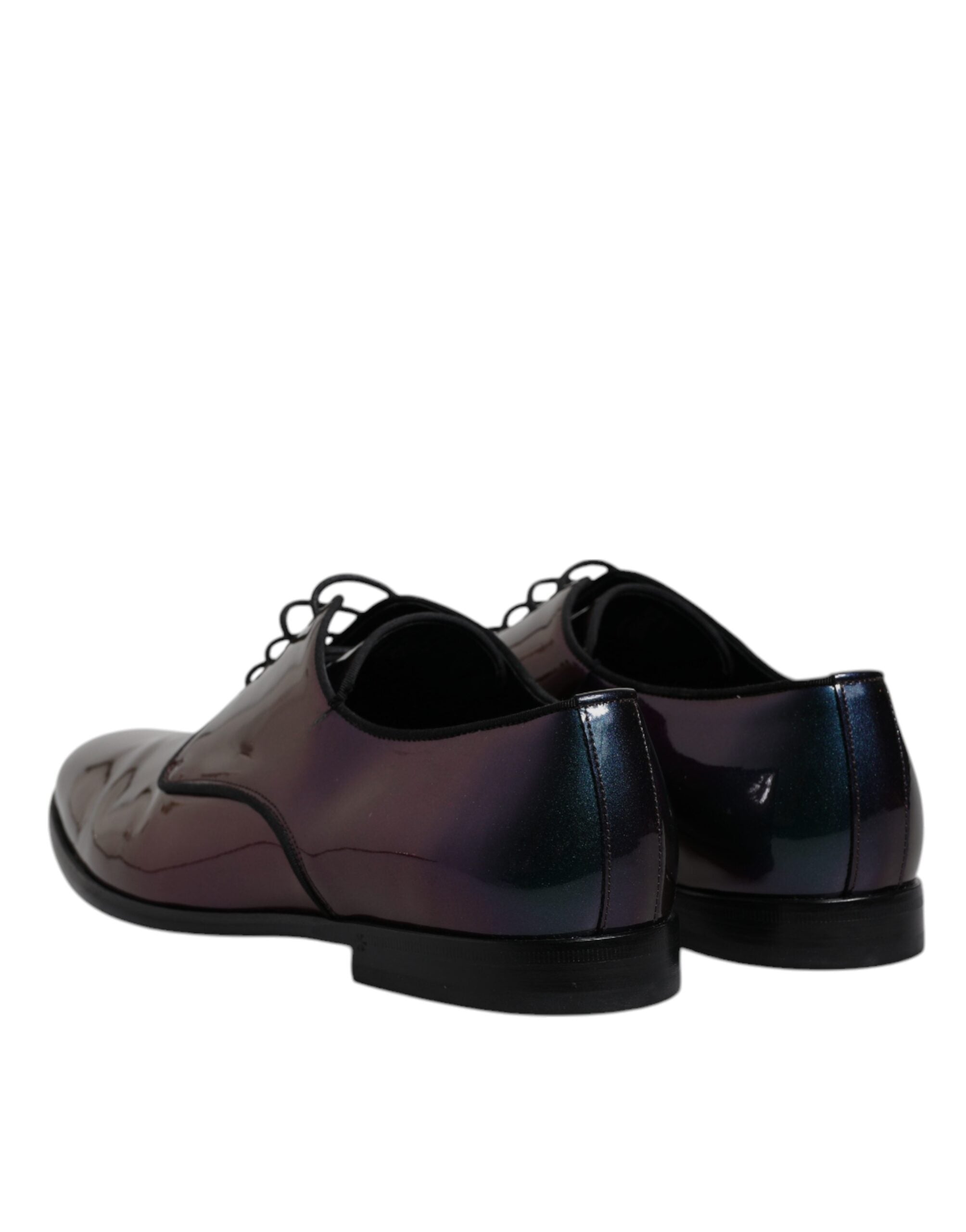 Chaussures Derby pour hommes Dolce & Gabbana en cuir verni multicolore avec motif paon, style élégant et sophistiqué.