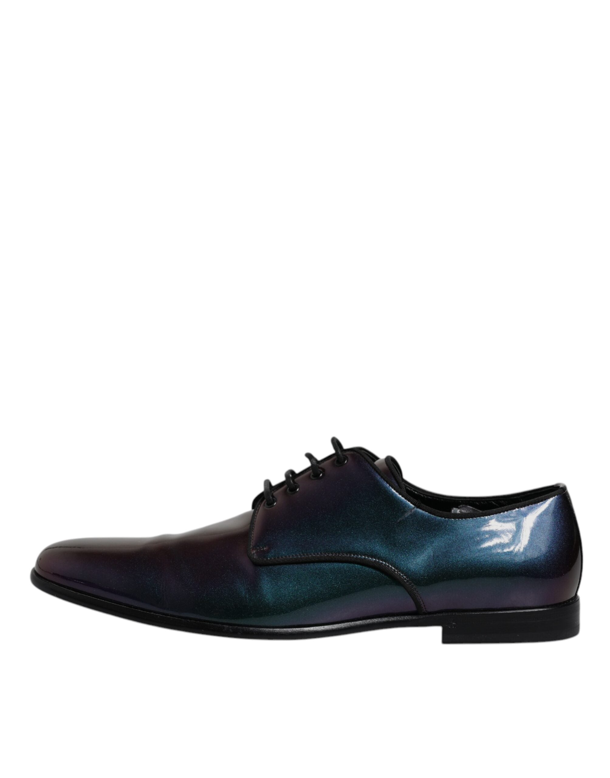 Chaussures Derby pour hommes Dolce & Gabbana en cuir verni multicolore avec motif paon, style élégant et sophistiqué.