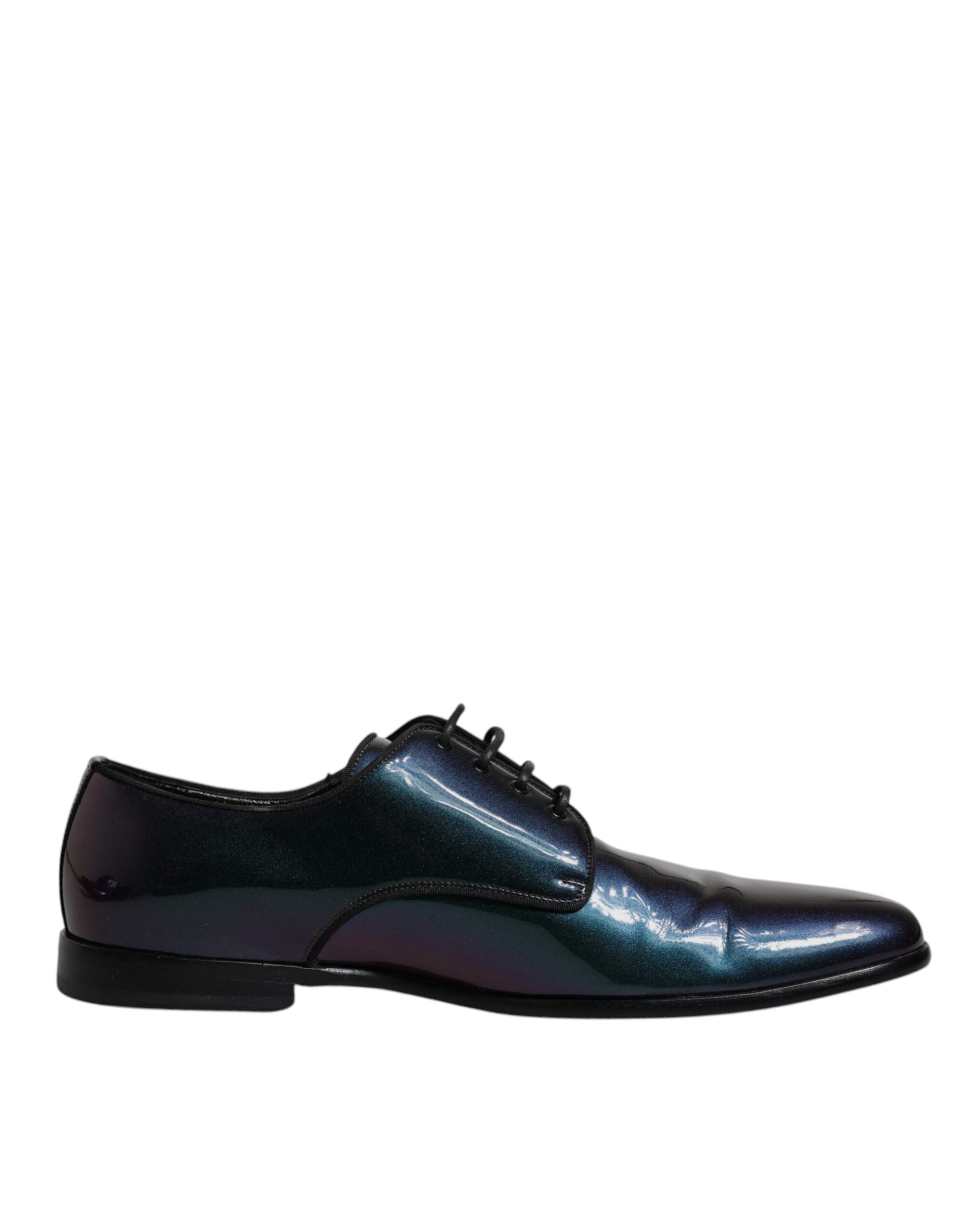 Chaussures Derby pour homme Dolce & Gabbana en cuir brillant multicolore avec motif paon en relief.