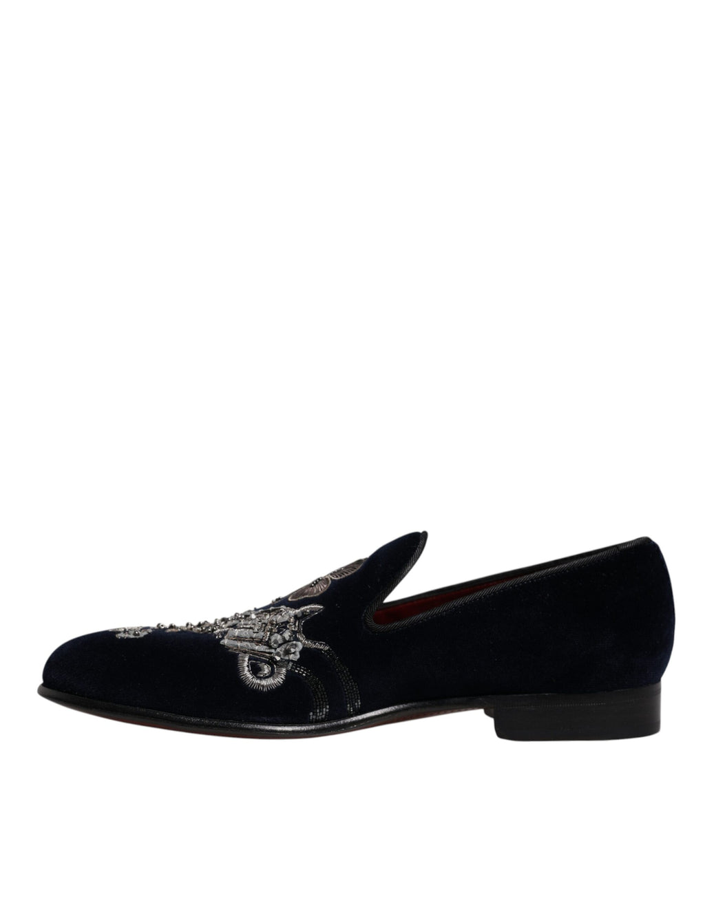 Chaussures loafers Dolce & Gabbana en velours noir avec motif floral, style élégant et sophistiqué.
