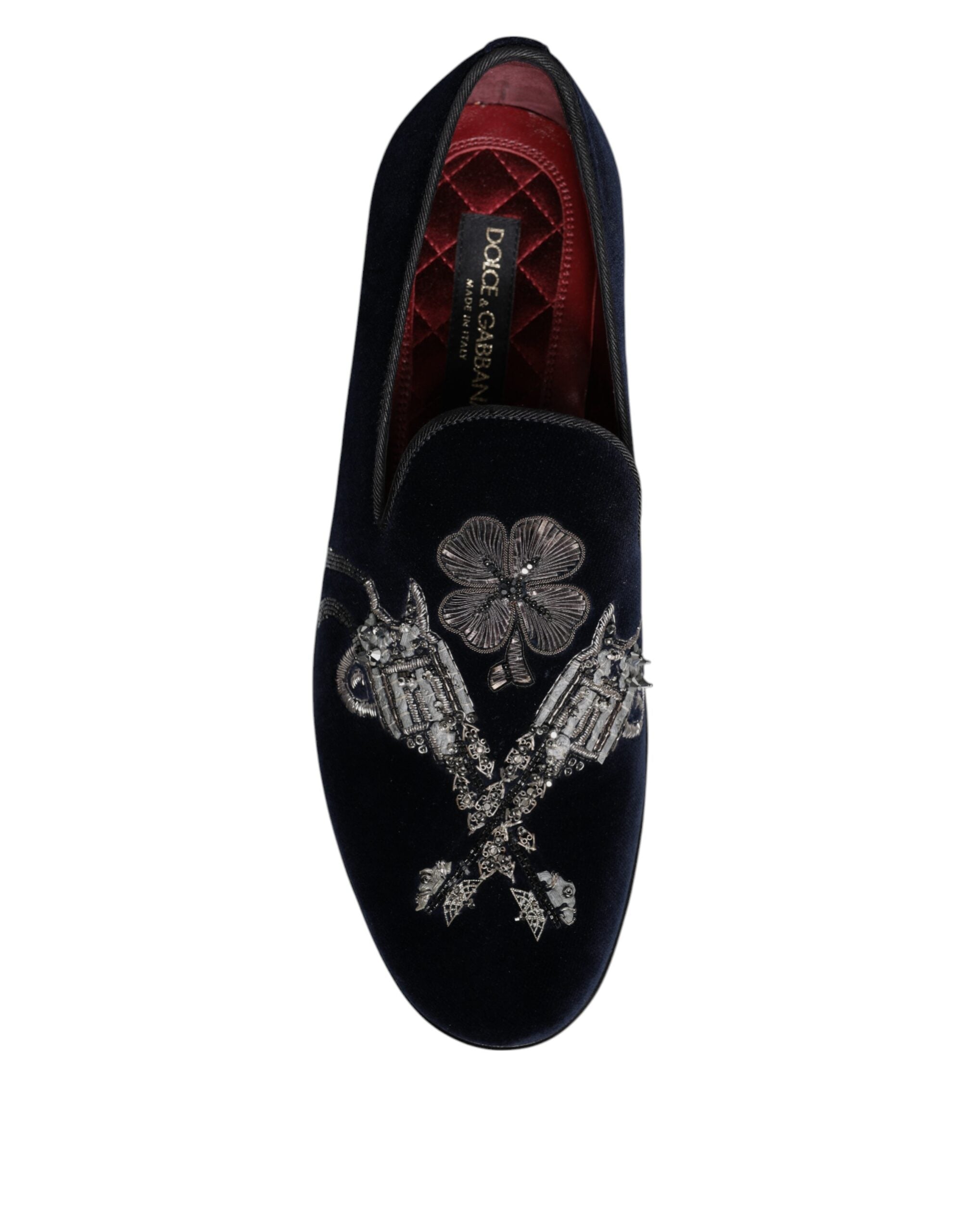 Chaussures habillées Dolce & Gabbana en velours noir avec motifs floraux et boucles en métal, chaussures à enfiler élégantes pour femmes