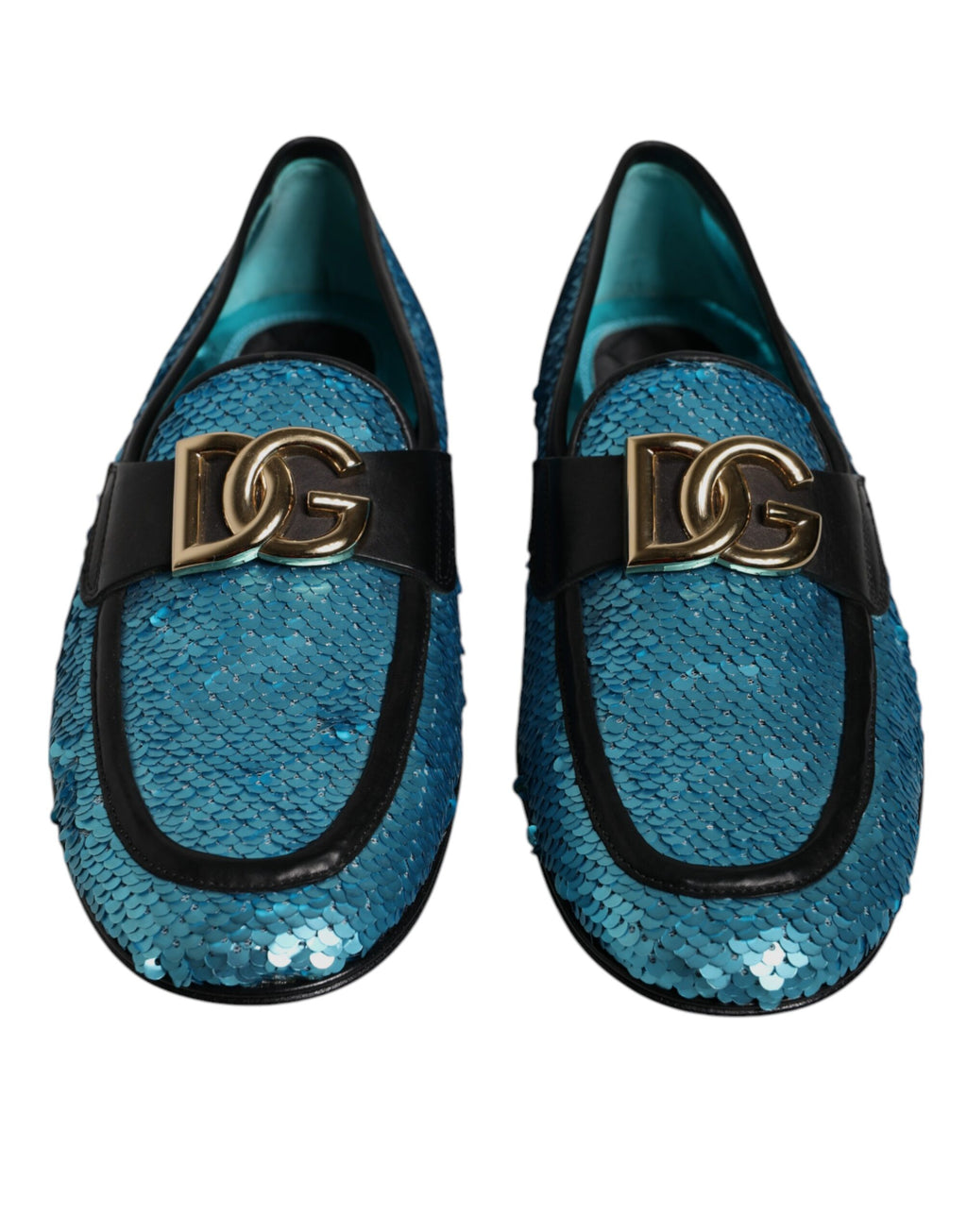 Mocassins formels Dolce & Gabbana bleu ornés de sequins, chaussures élégantes pour homme ou femme.
